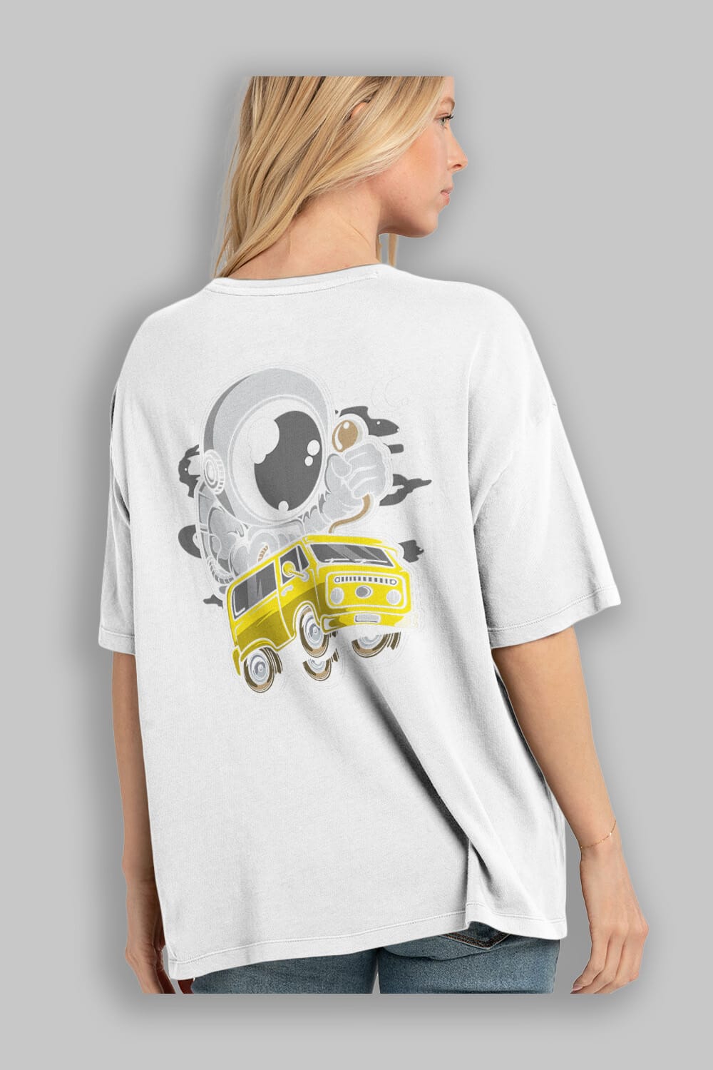Astronaut Car Racer Arka Baskılı Oversize t-shirt Erkek Kadın Unisex