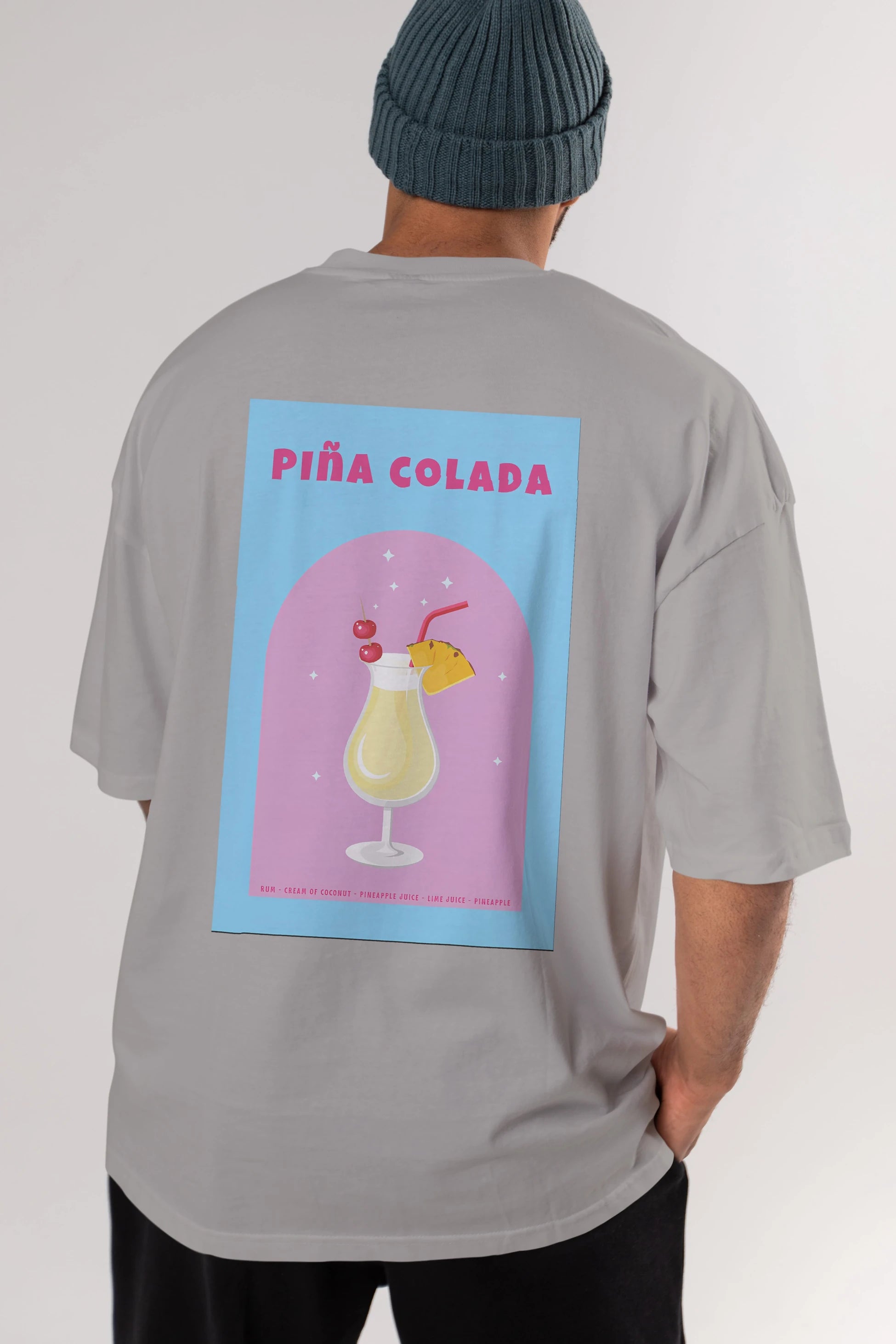 Pina Colada 2 Arka Baskılı Oversize t-shirt Erkek Kadın Unisex %100 Pamuk Bisiklet Yaka tişort