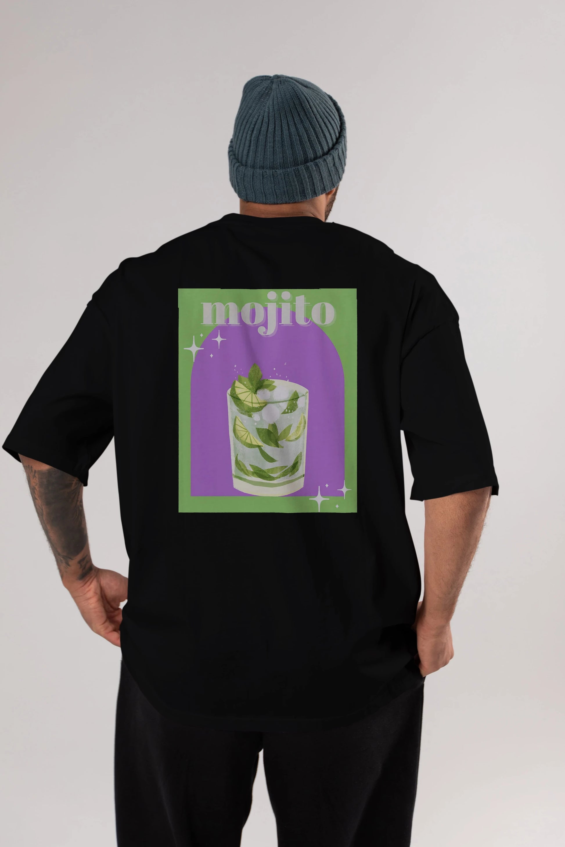 Mojito 3 Arka Baskılı Oversize t-shirt Erkek Kadın Unisex %100 Pamuk Bisiklet Yaka tişort