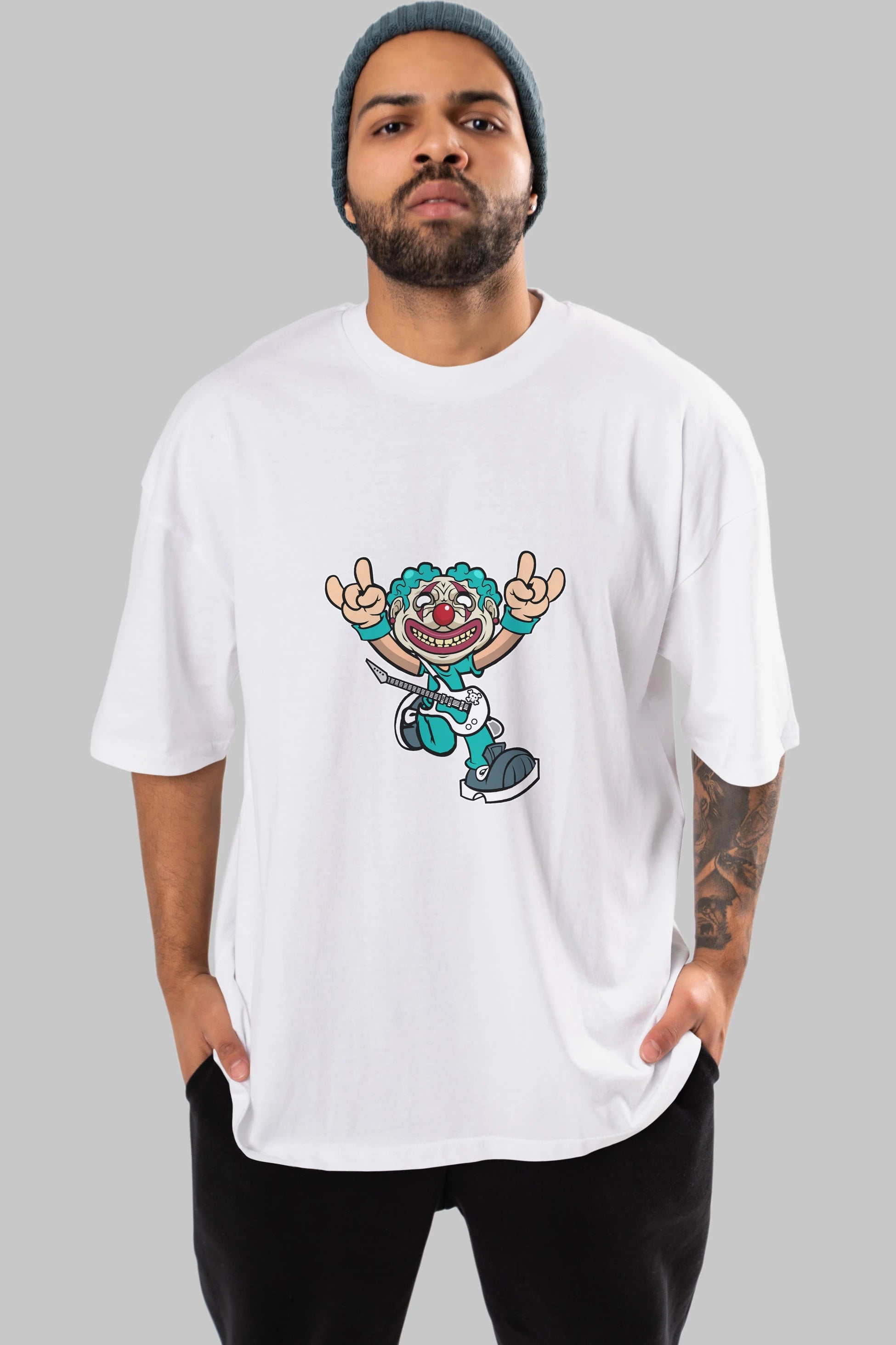 Clown Punk Ön Baskılı Oversize t-shirt Erkek Kadın Unisex %100 Pamuk tişort