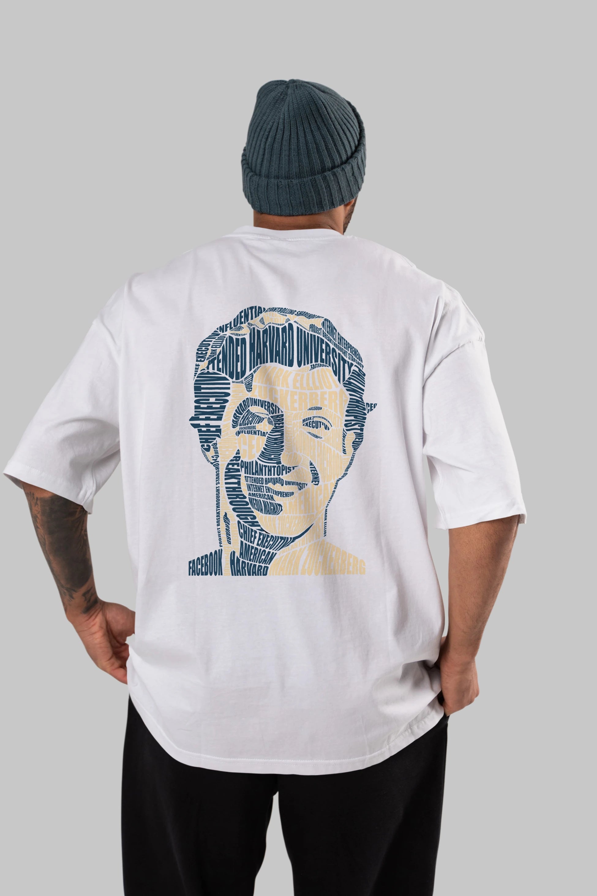 Mark Zuckerberg Calligram Arka Baskılı Oversize t-shirt %100 pamuk Erkek Kadın Unisex