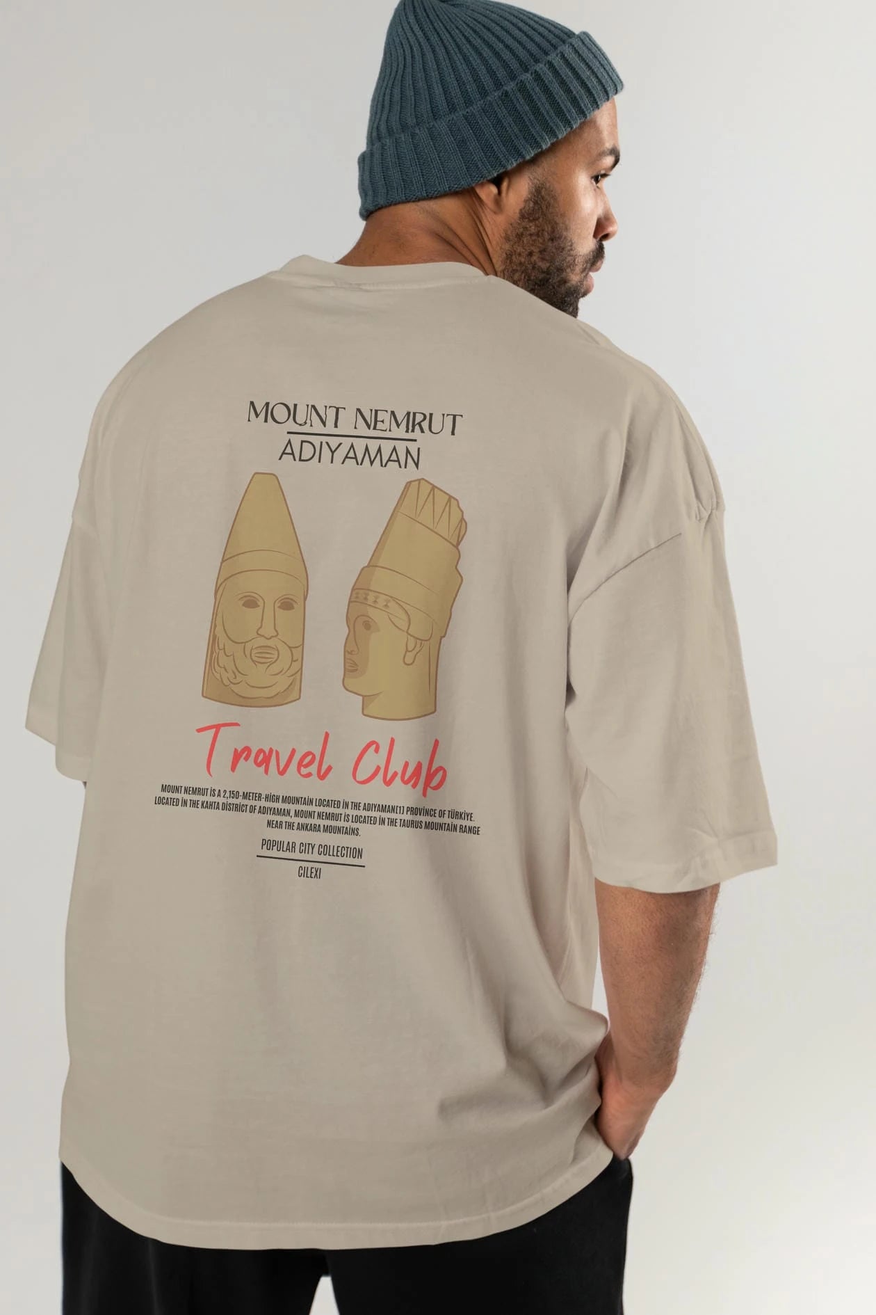 Mount Nemrut Adiyaman Arka Baskılı Oversize t-shirt Erkek Kadın Pamuk Bisiklet Yaka tişort