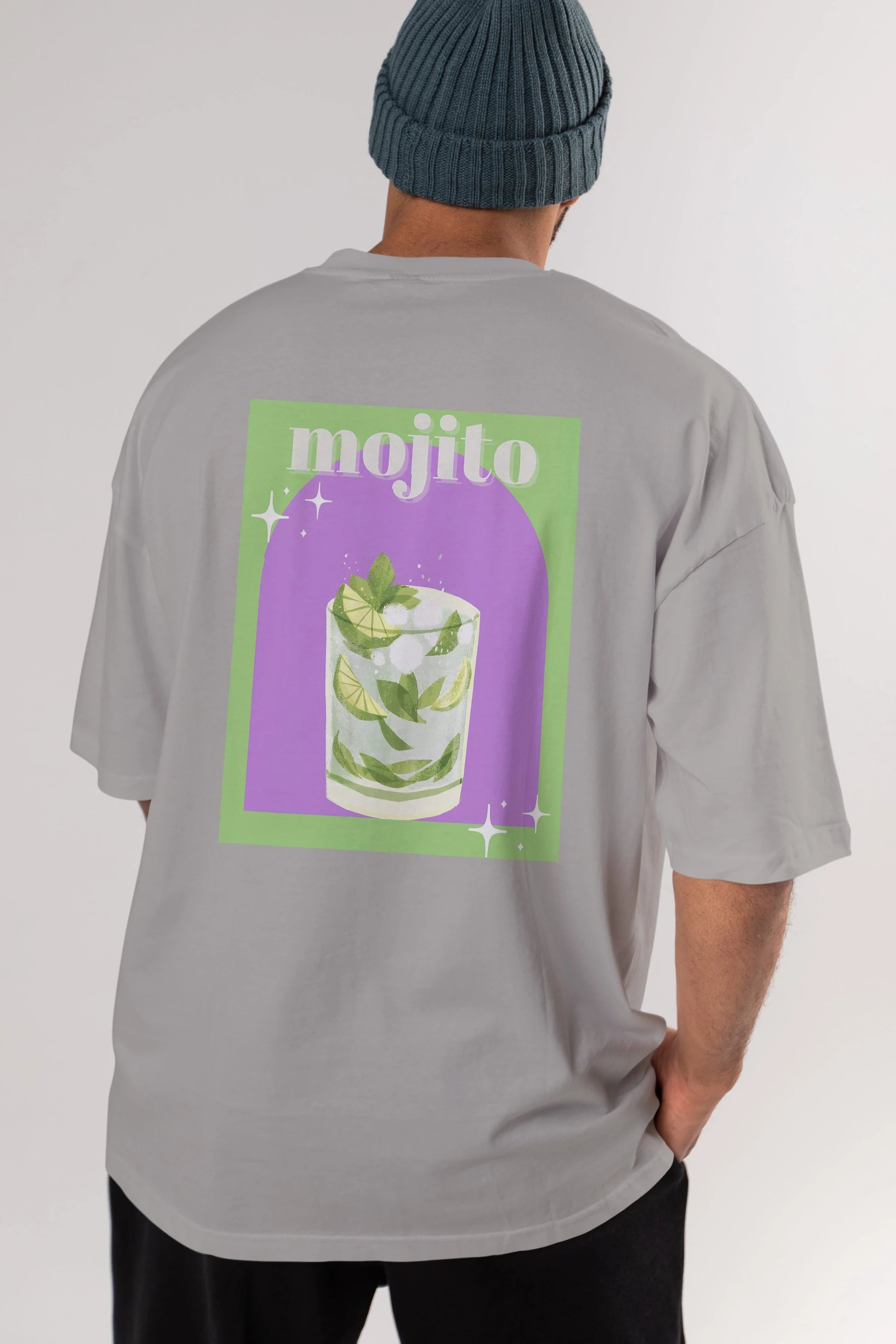Mojito 3 Arka Baskılı Oversize t-shirt Erkek Kadın Unisex %100 Pamuk Bisiklet Yaka tişort