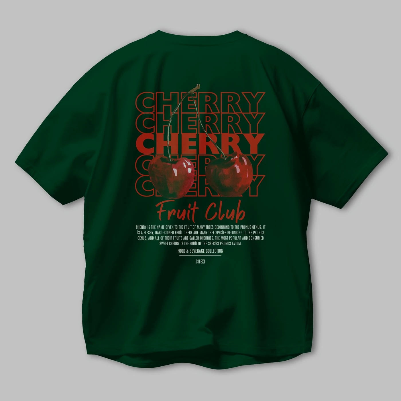 Cherry Arka Baskılı Oversize t-shirt Erkek Kadın Pamuk Bisiklet Yaka tişort
