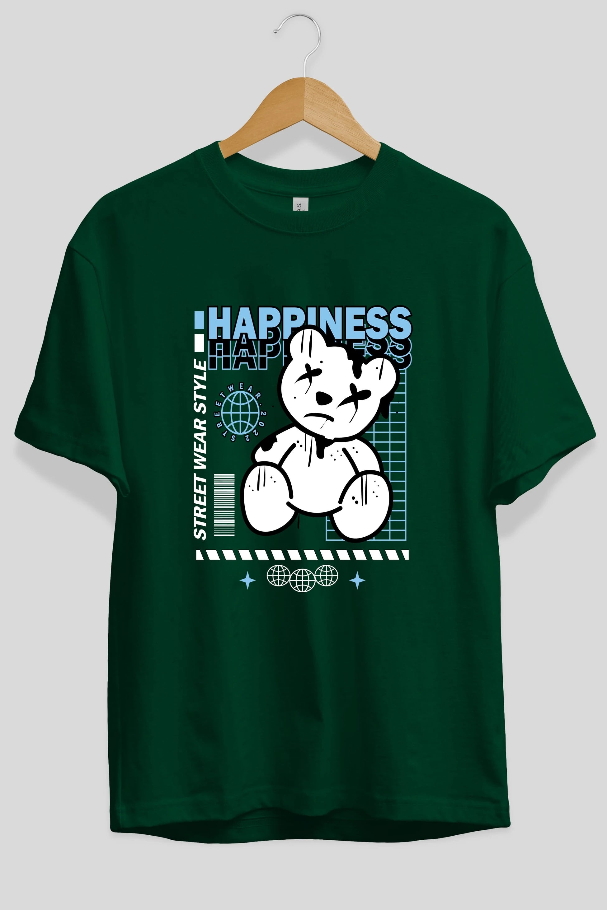Happiness Bear 2 Ön Baskılı Oversize t-shirt Erkek Kadın Unisex