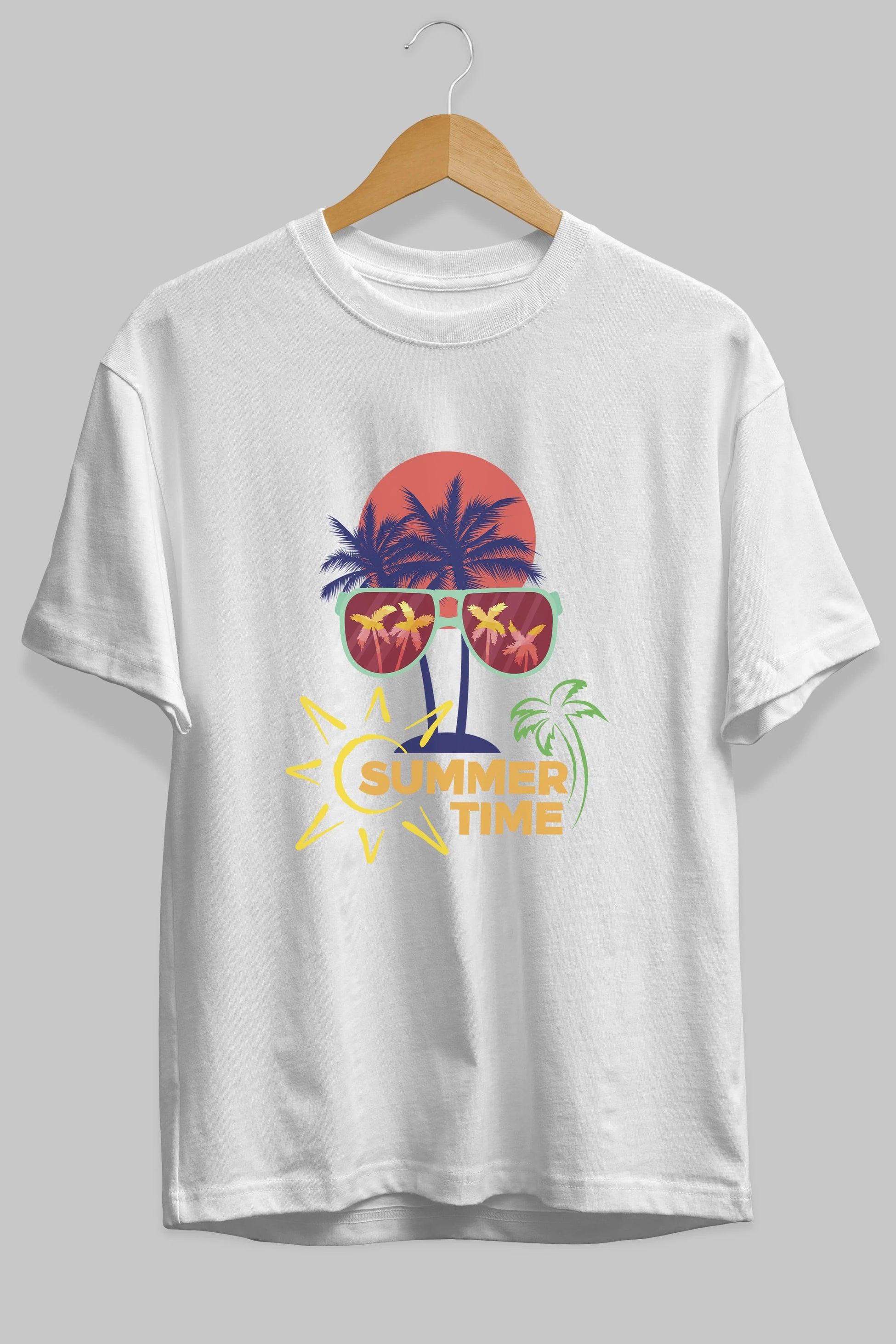 Summer Time Yazılı Ön Baskılı Oversize t-shirt Erkek Kadın Unisex