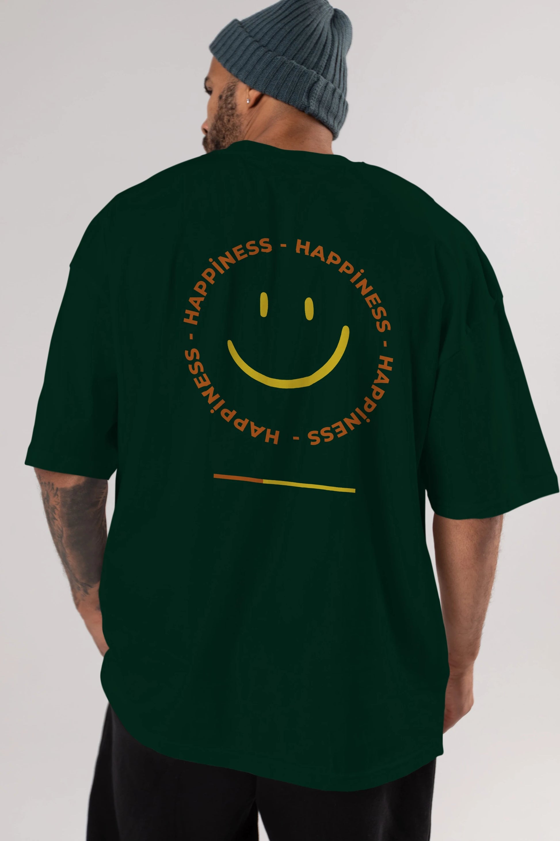 Happiness Smile Yazılı Arka Baskılı Oversize t-shirt Erkek Kadın Unisex