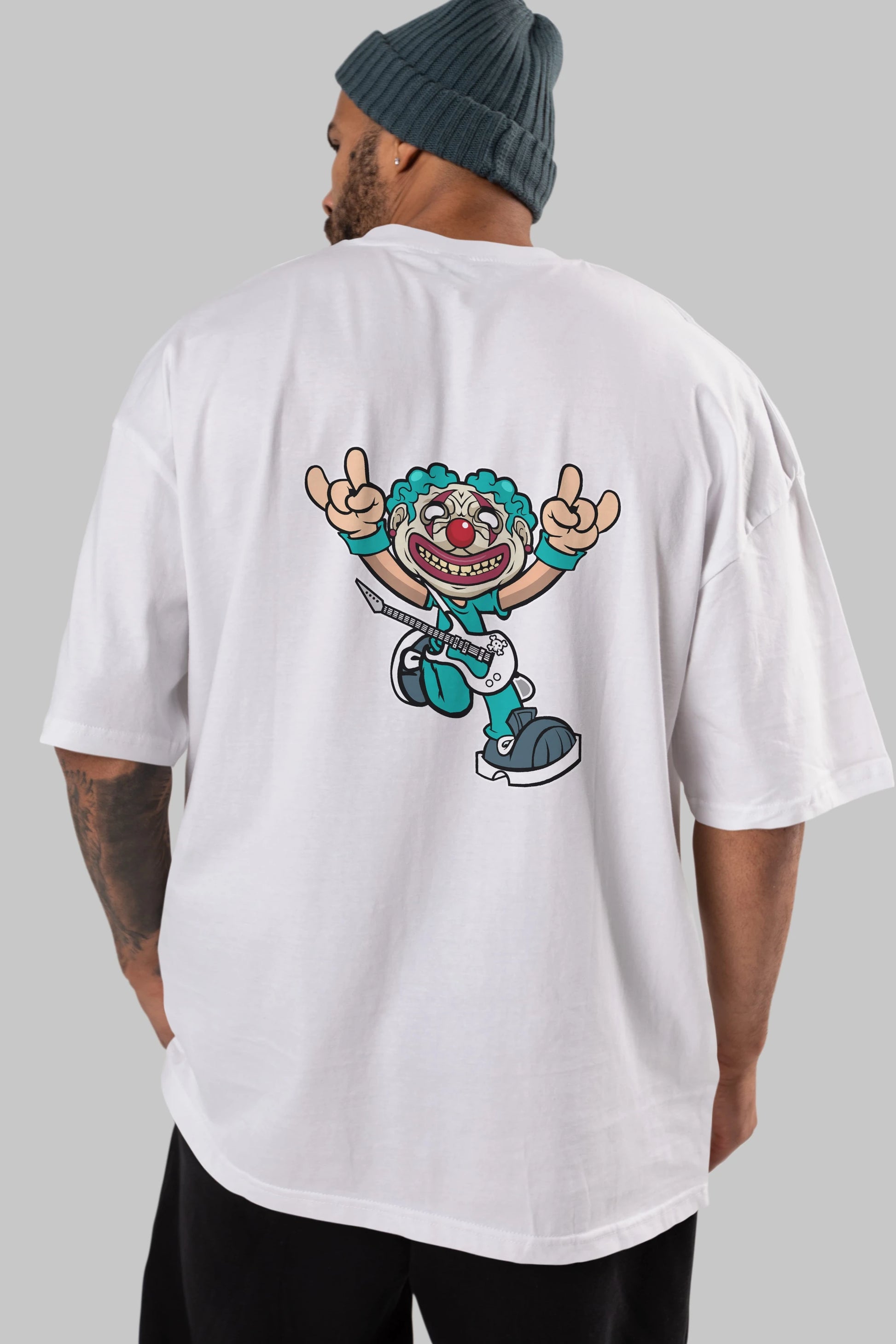 Clown Punk Arka Baskılı Oversize t-shirt Erkek Kadın Unisex %100 Pamuk tişort