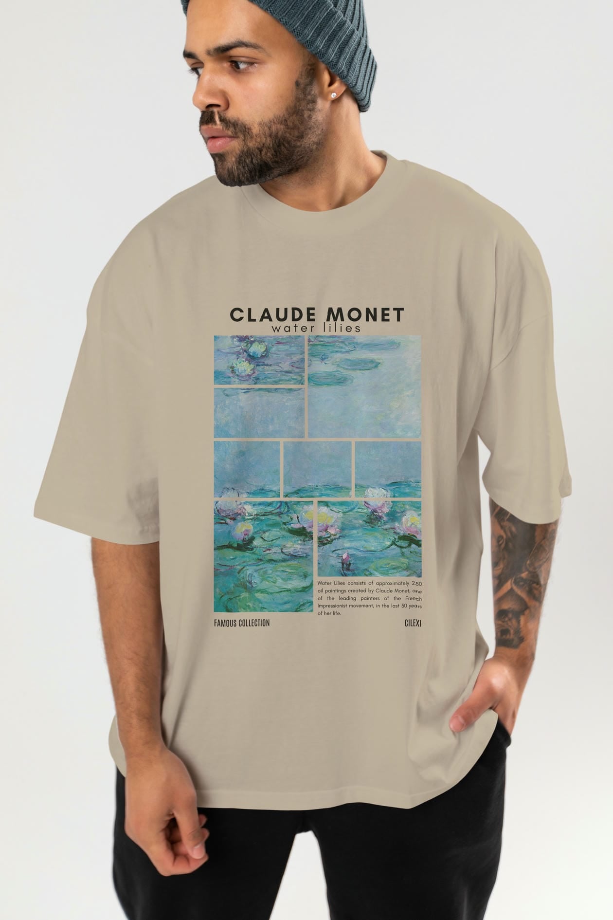 Claude Monet ön Baskılı Oversize t-shirt Erkek Kadın Bisiklet Yaka Pamuk tişort