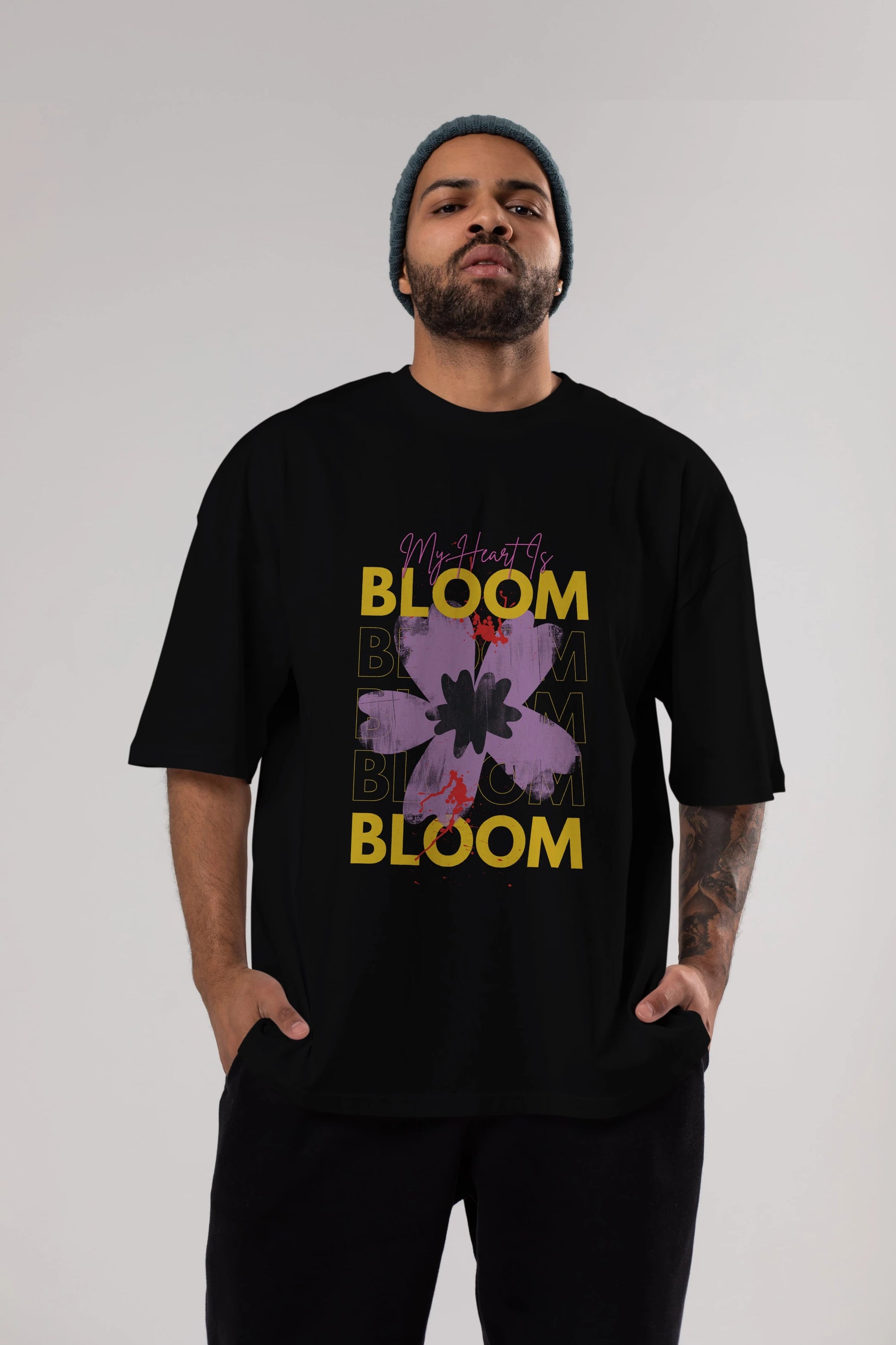 Bloom Yazılı Ön Baskılı Oversize t-shirt Erkek Kadın Unisex
