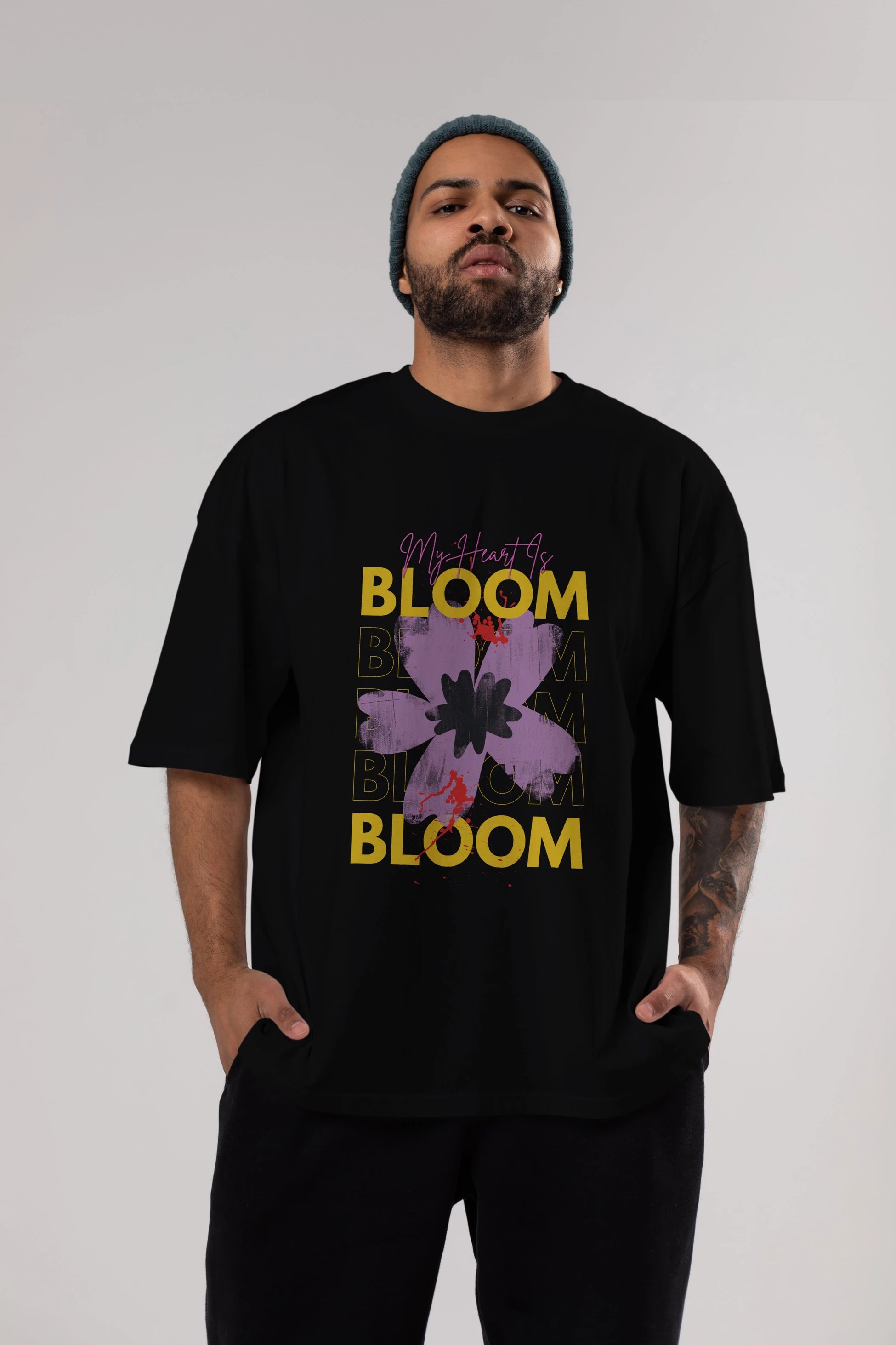Bloom Yazılı Ön Baskılı Oversize t-shirt Erkek Kadın Unisex
