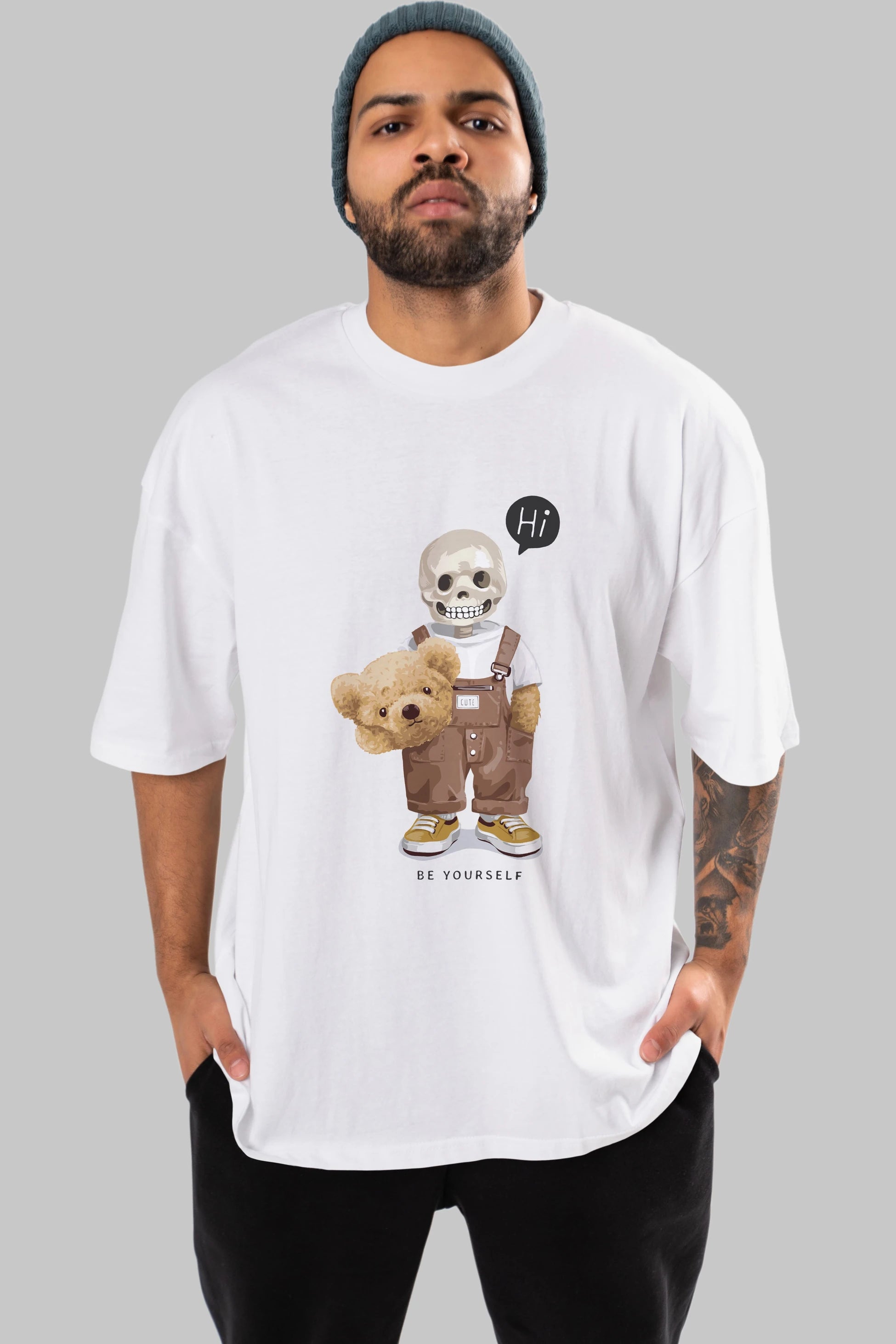 Teddy Bear hi Ön Baskılı Oversize t-shirt Erkek Kadın Unisex %100 Pamuk