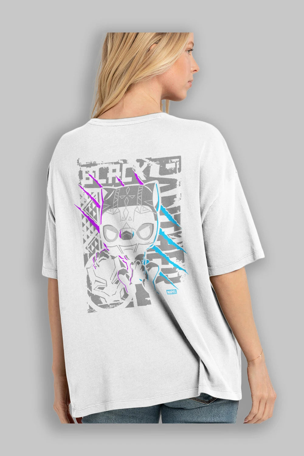 Black Panther Arka Baskılı Oversize t-shirt Erkek Kadın Unisex %100 Pamuk Bisiklet Yaka tişort