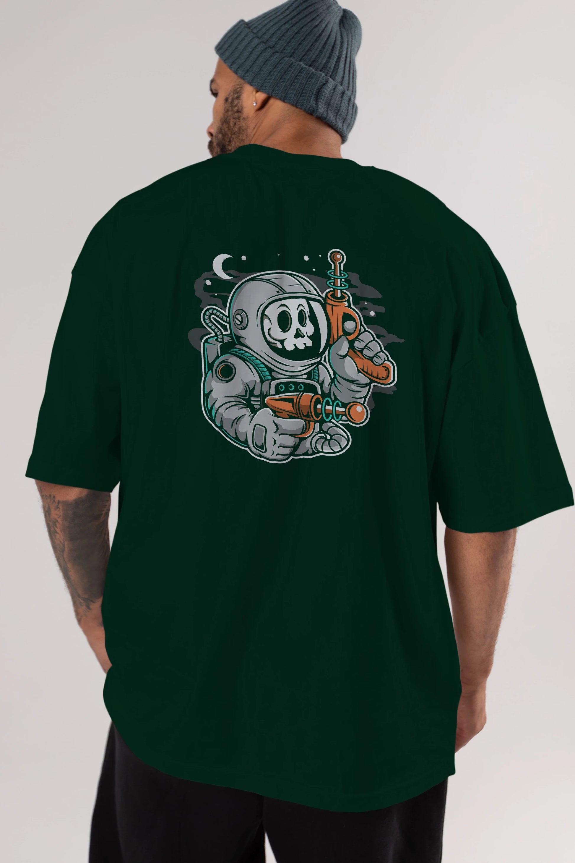 Astronaut Ray Gun Arka Baskılı Oversize t-shirt Erkek Kadın Unisex