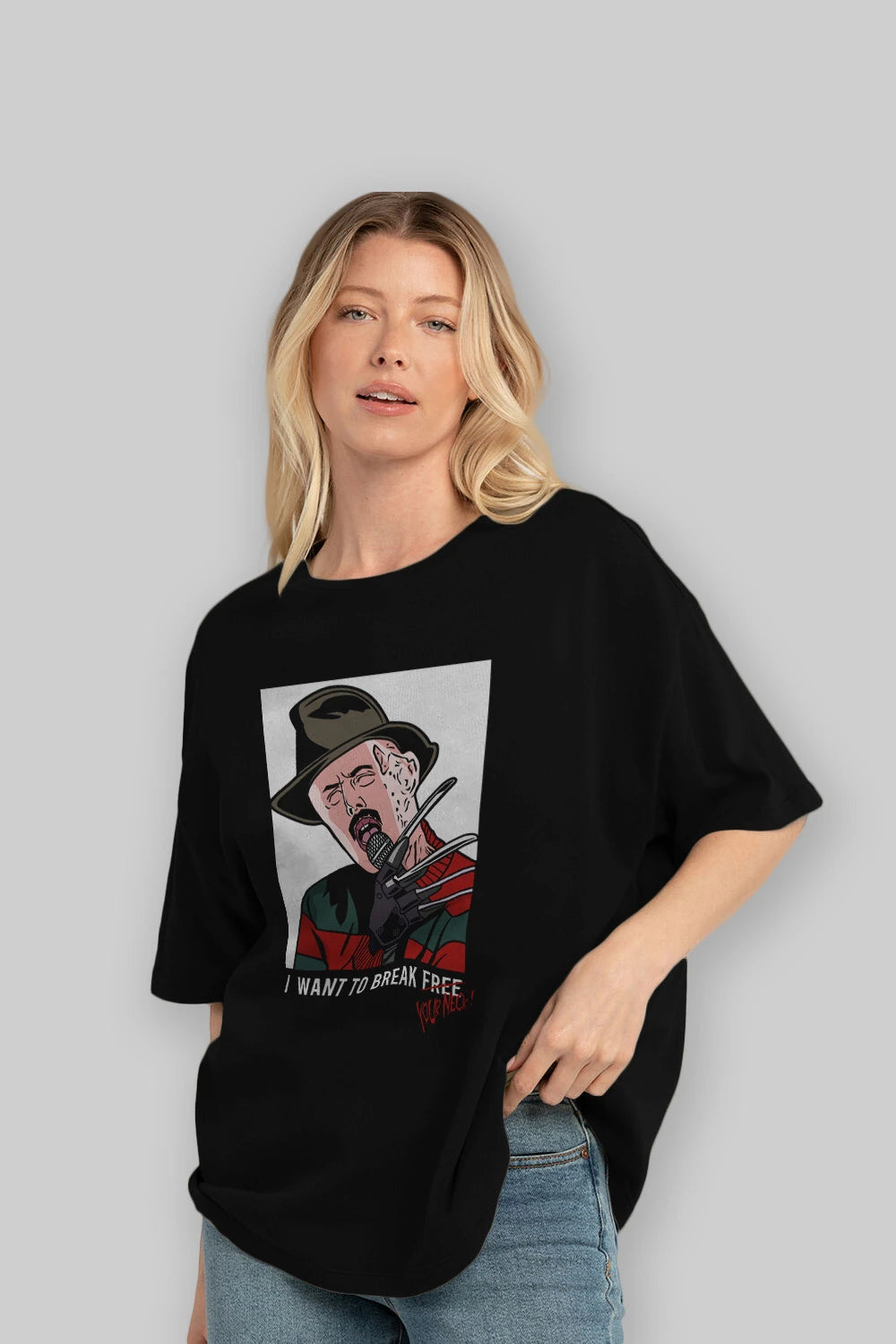 Freddy Merkrueger Ön Baskılı Oversize t-shirt Erkek Kadın Unisex %100 Pamuk tişort
