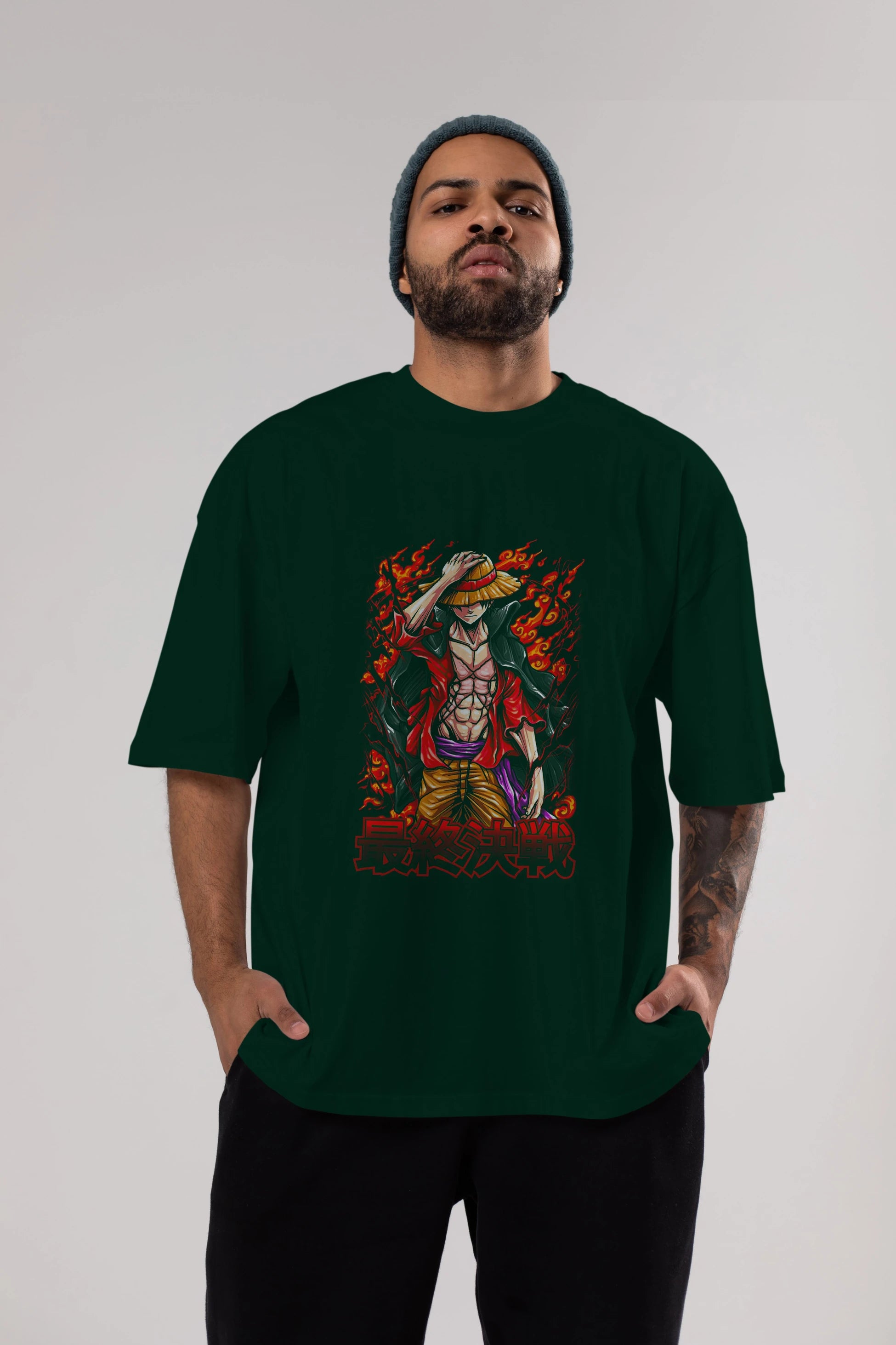MONKEY D. LUFFY (3) Anime Ön Baskılı Oversize t-shirt %100 pamuk Erkek Kadın Unisex