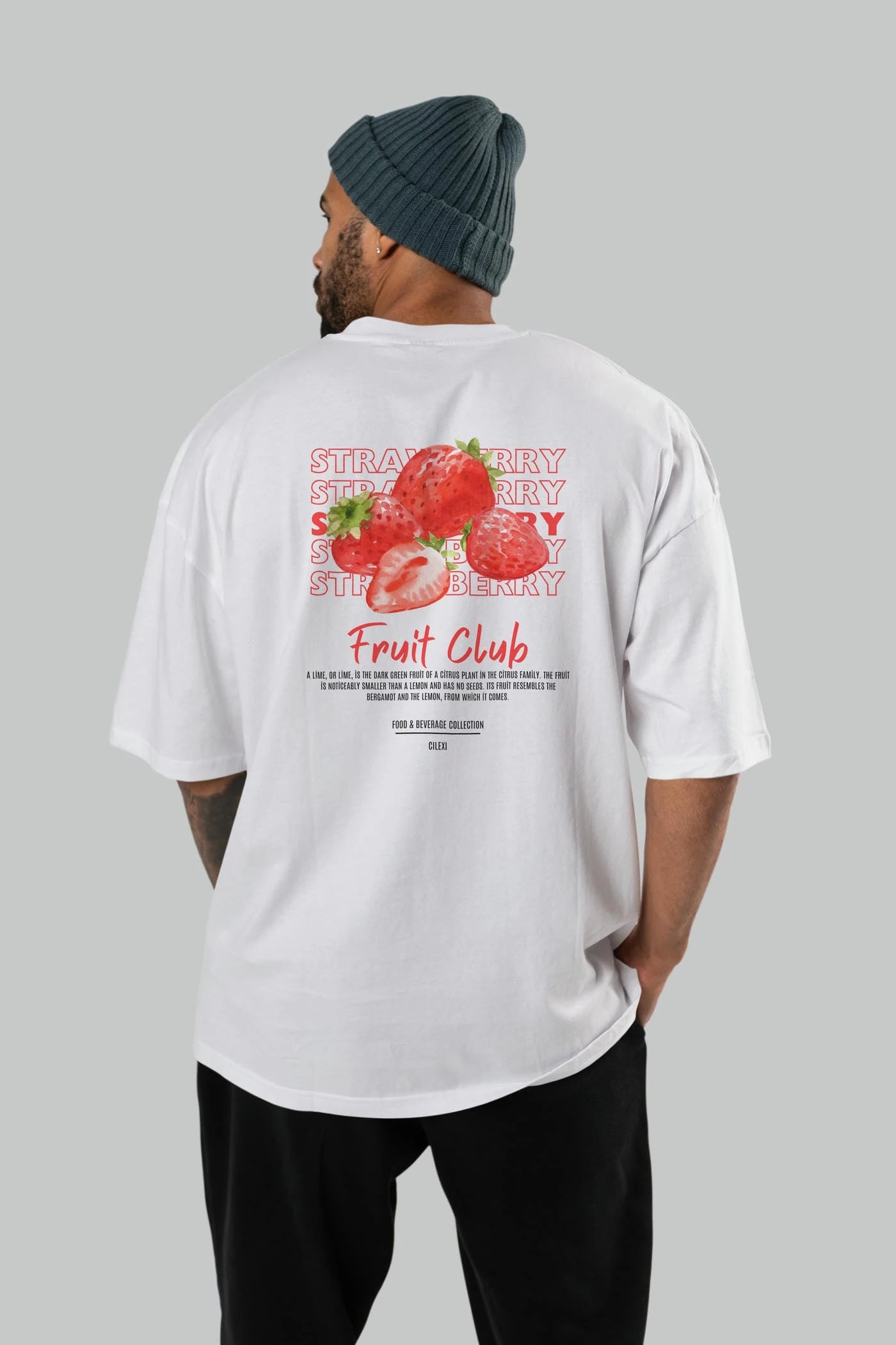 Strawberry Arka Baskılı Oversize t-shirt Erkek Kadın Pamuk Bisiklet Yaka tişort
