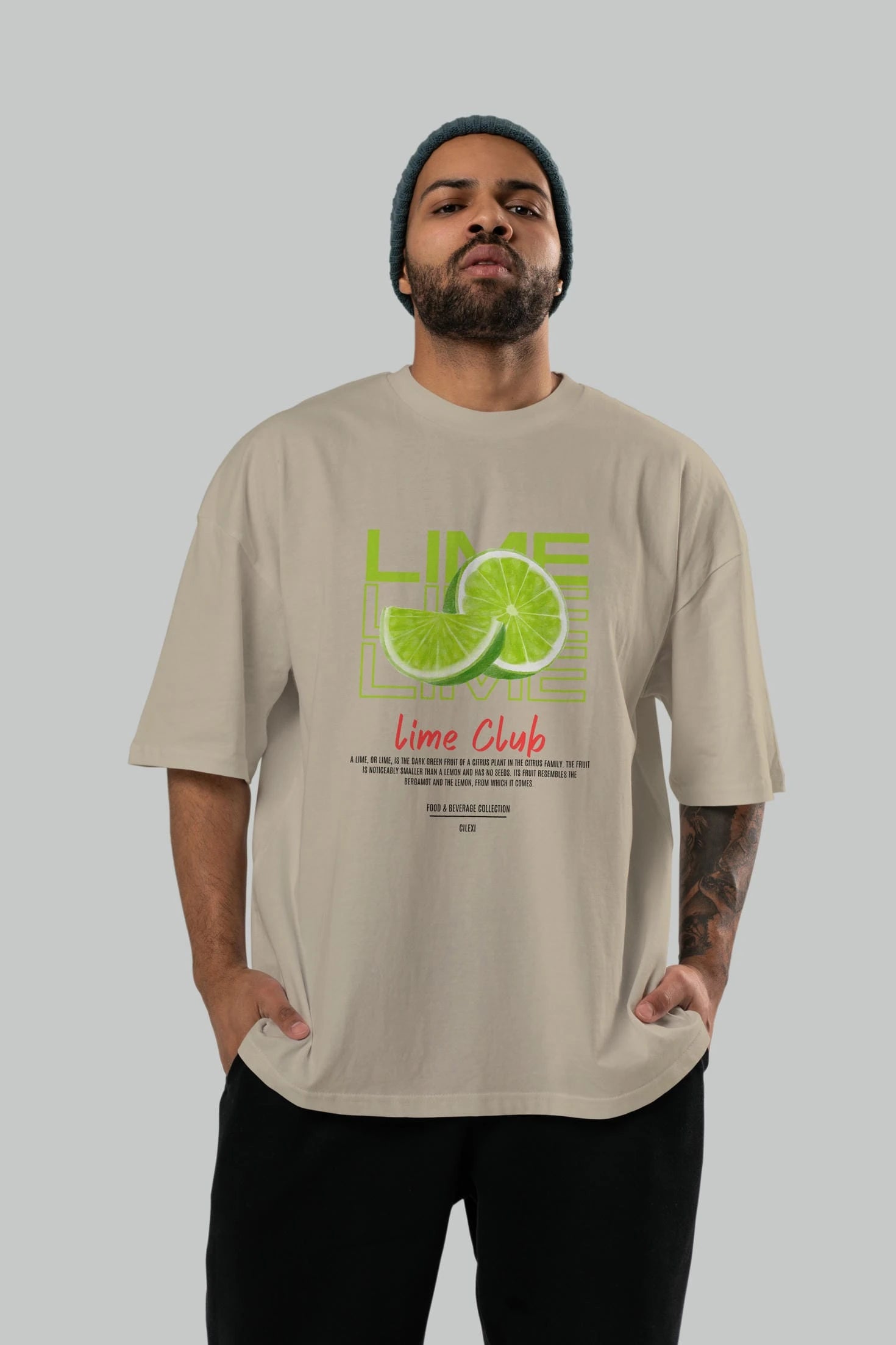 Lime Kokteyl Serisi ön Baskılı Oversize t-shirt Erkek Kadın %100 Pamuk Bisiklet Yaka tişort