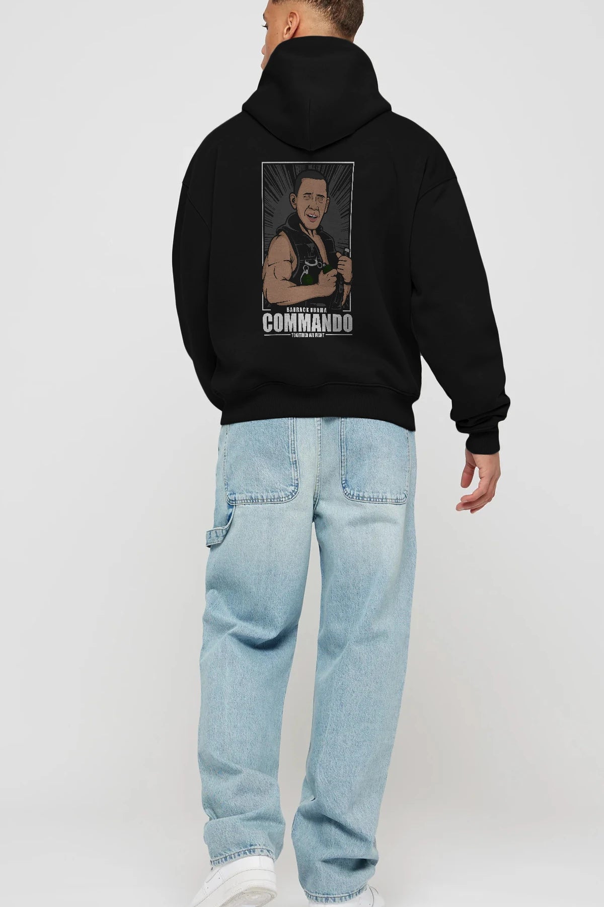 Obama Commando Arka Baskılı Hoodie Oversize Kapüşonlu Sweatshirt Erkek Kadın Unisex
