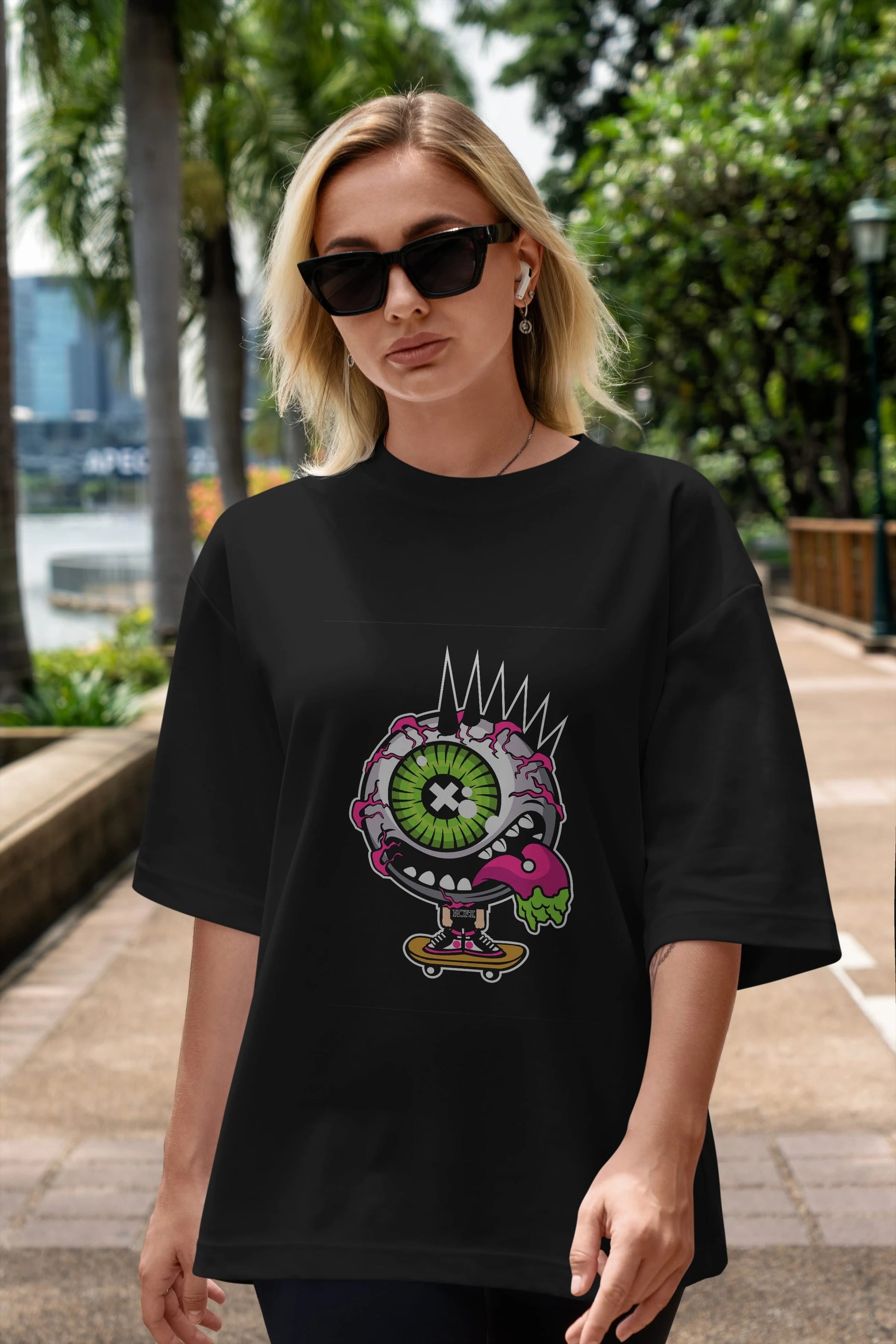 Eye Monster Skater Ön Baskılı Oversize t-shirt Erkek Kadın Unisex %100 Pamuk tişort
