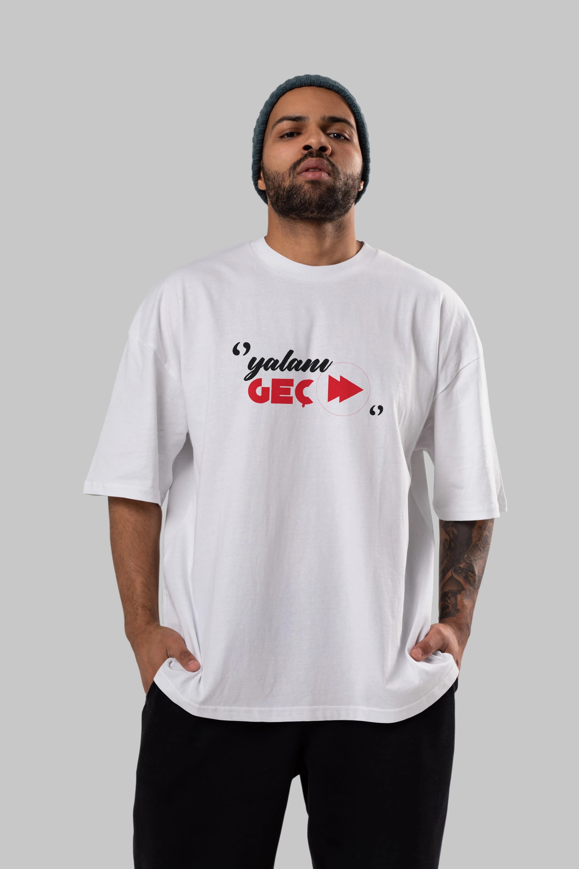 Yalanı Geç Ön Baskılı Oversize t-shirt %100 pamuk Erkek Kadın Unisex