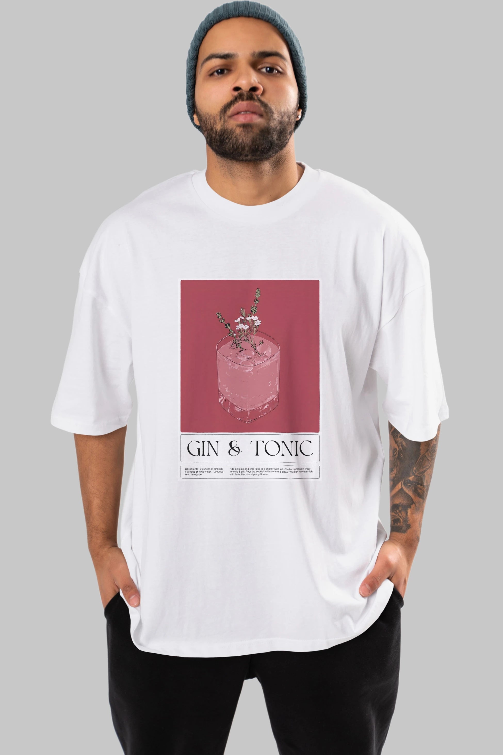 Gin Tonic 4 Ön Baskılı Oversize t-shirt Erkek Kadın Unisex %100 Pamuk Bisiklet Yaka tişort