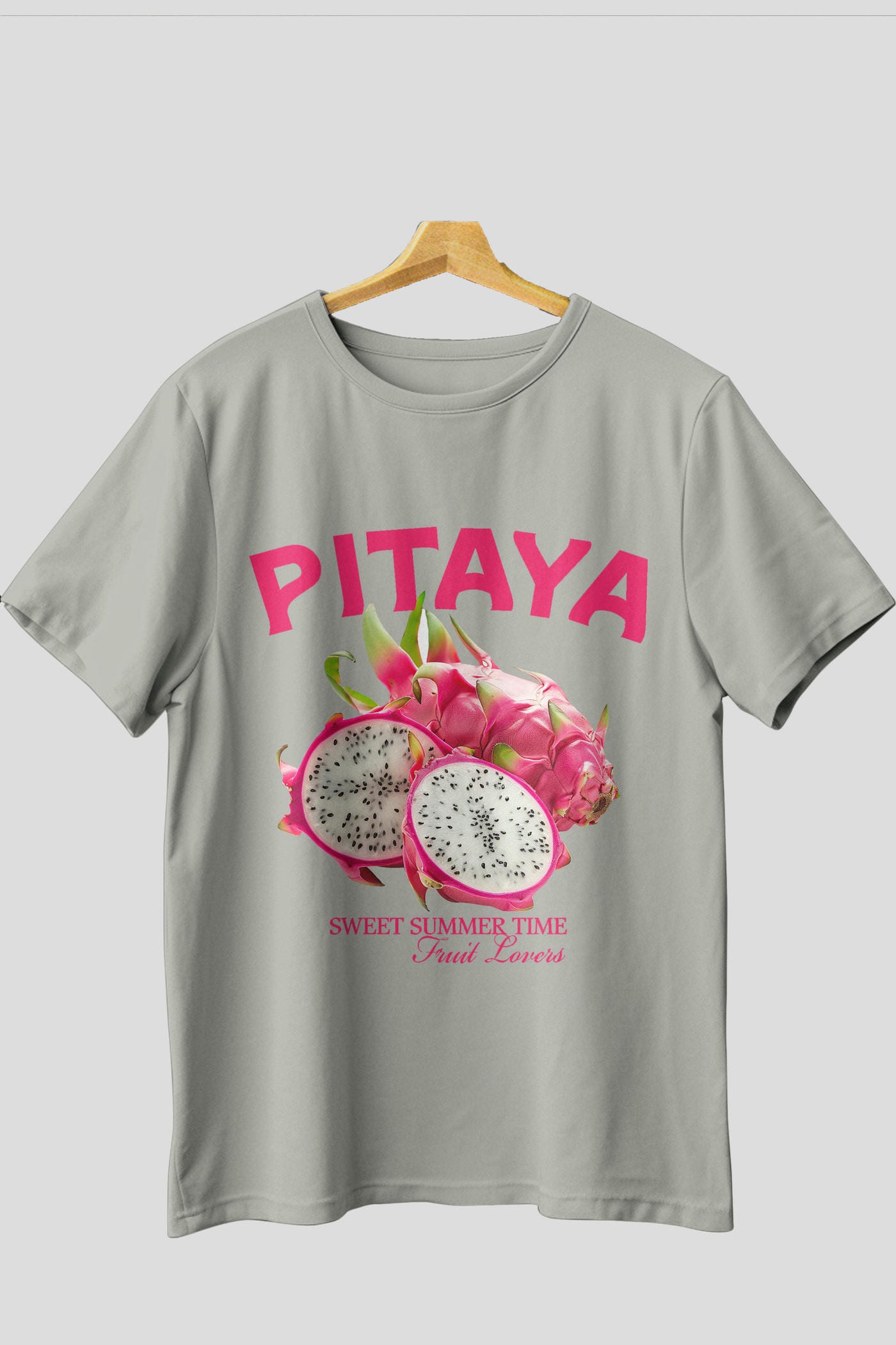 Pitaya Ön Baskılı Oversize t-shirt Erkek Kadın Pamuk Bisiklet Yaka tişort