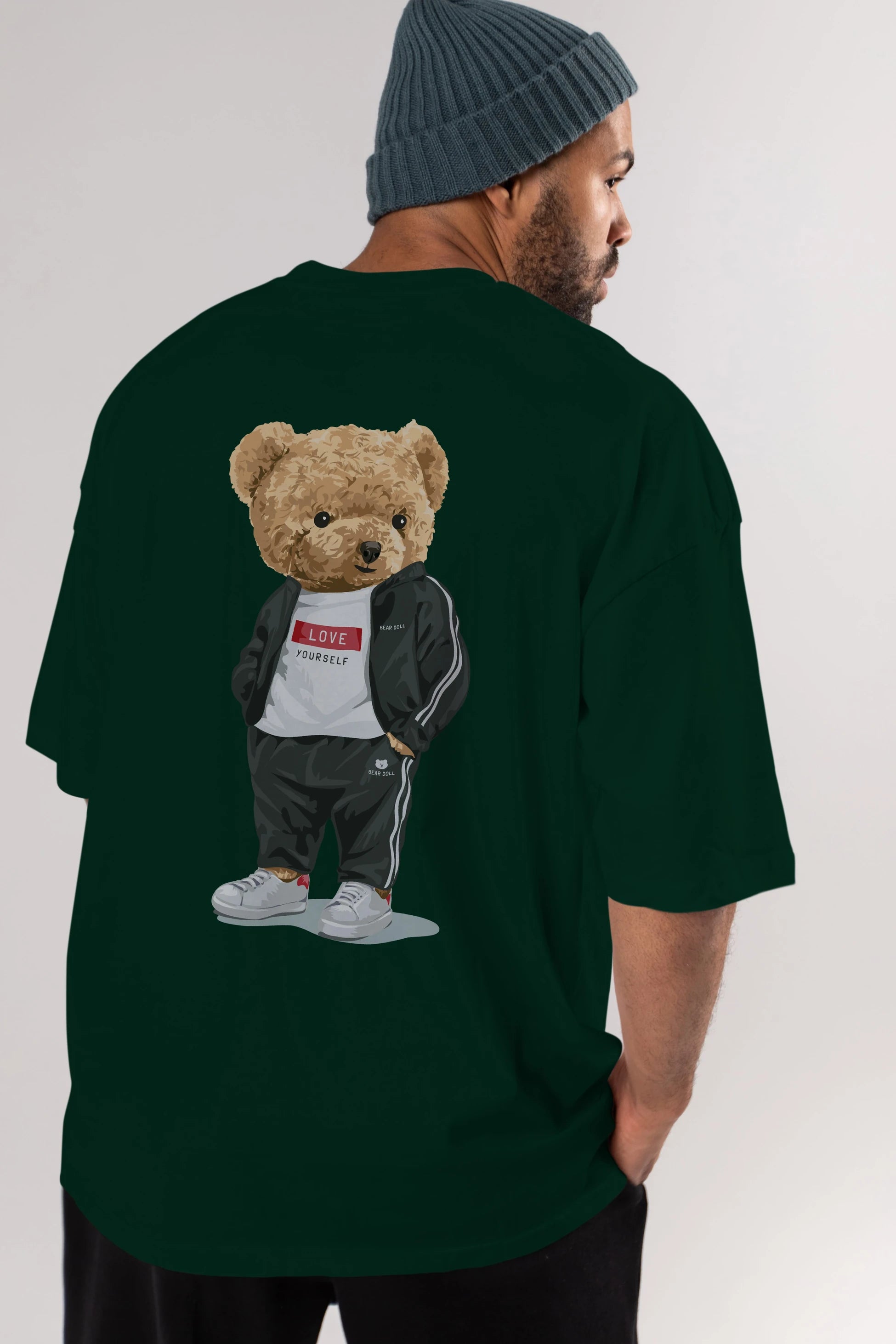 Teddy Bear Love Yourself Arka Baskılı Oversize t-shirt Erkek Kadın Unisex %100 Pamuk