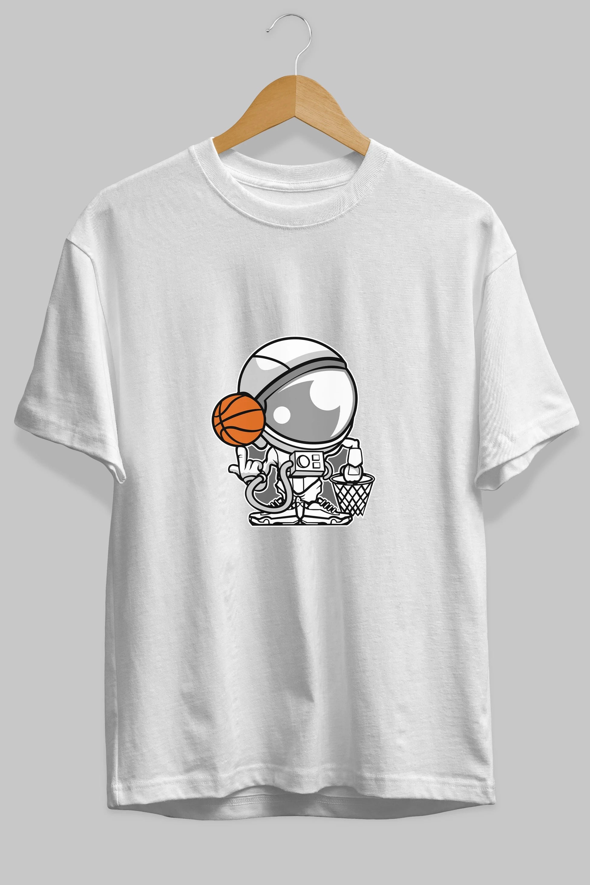 Astronaut Basketball Ön Baskılı Oversize t-shirt Erkek Kadın Unisex %100 Pamuk tişort