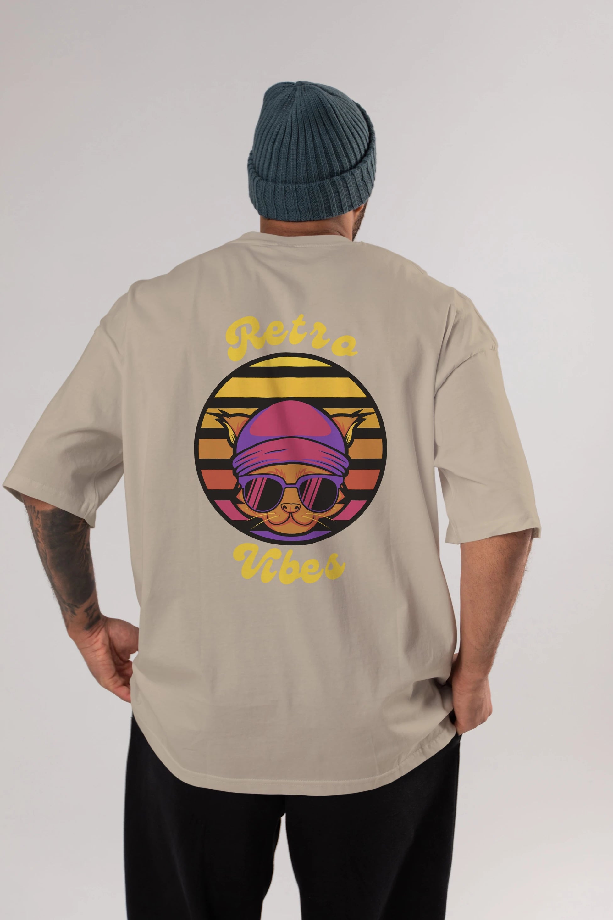 Cat Retro Vibes Arka Baskılı Oversize t-shirt Erkek Kadın Unisex