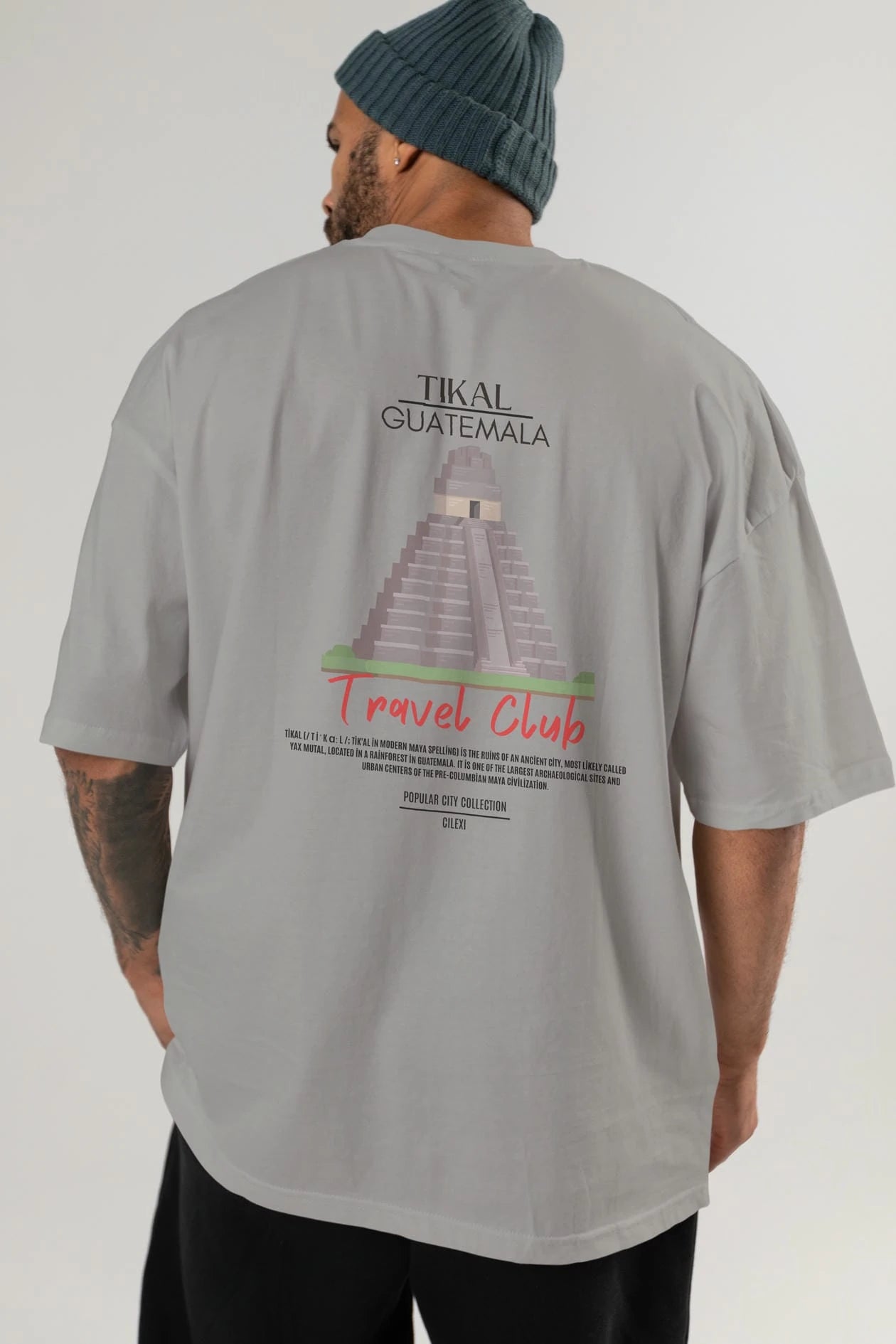 Tikal Guatemala Arka Baskılı Oversize t-shirt Erkek Kadın Pamuk Bisiklet Yaka tişort