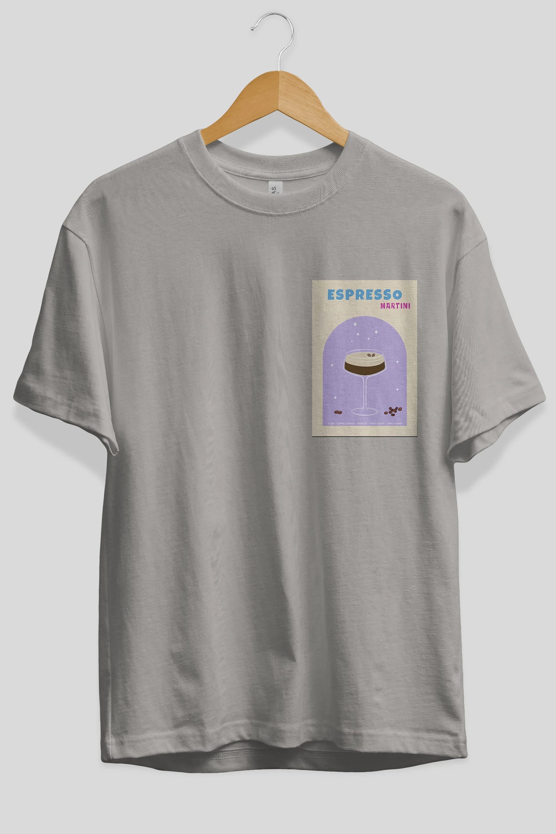 Espresso Martini 5 Ön Sol Baskılı Oversize t-shirt Erkek Kadın Unisex %100 Pamuk Bisiklet Yaka tişort
