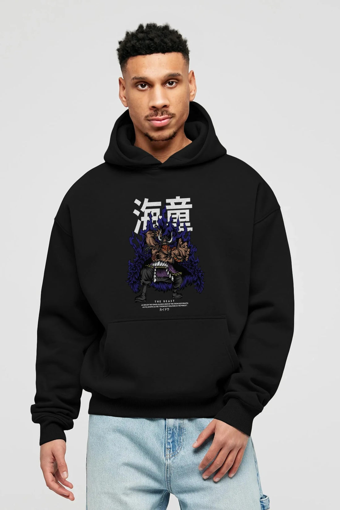 Kaido Anime Ön Baskılı Hoodie Oversize Kapüşonlu Sweatshirt Erkek Kadın Unisex