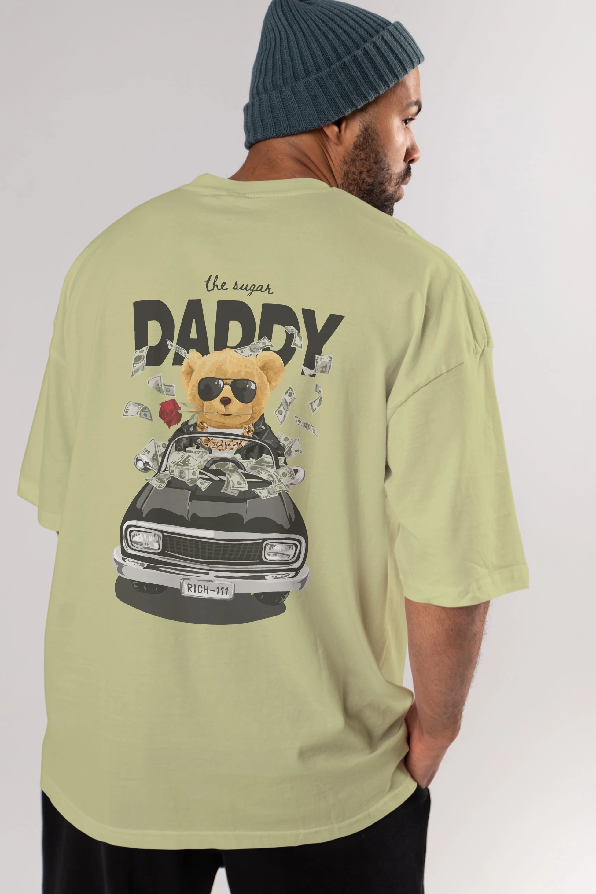 Teddy Bear Daddy Arka Baskılı Oversize t-shirt Erkek Kadın Unisex %100 Pamuk