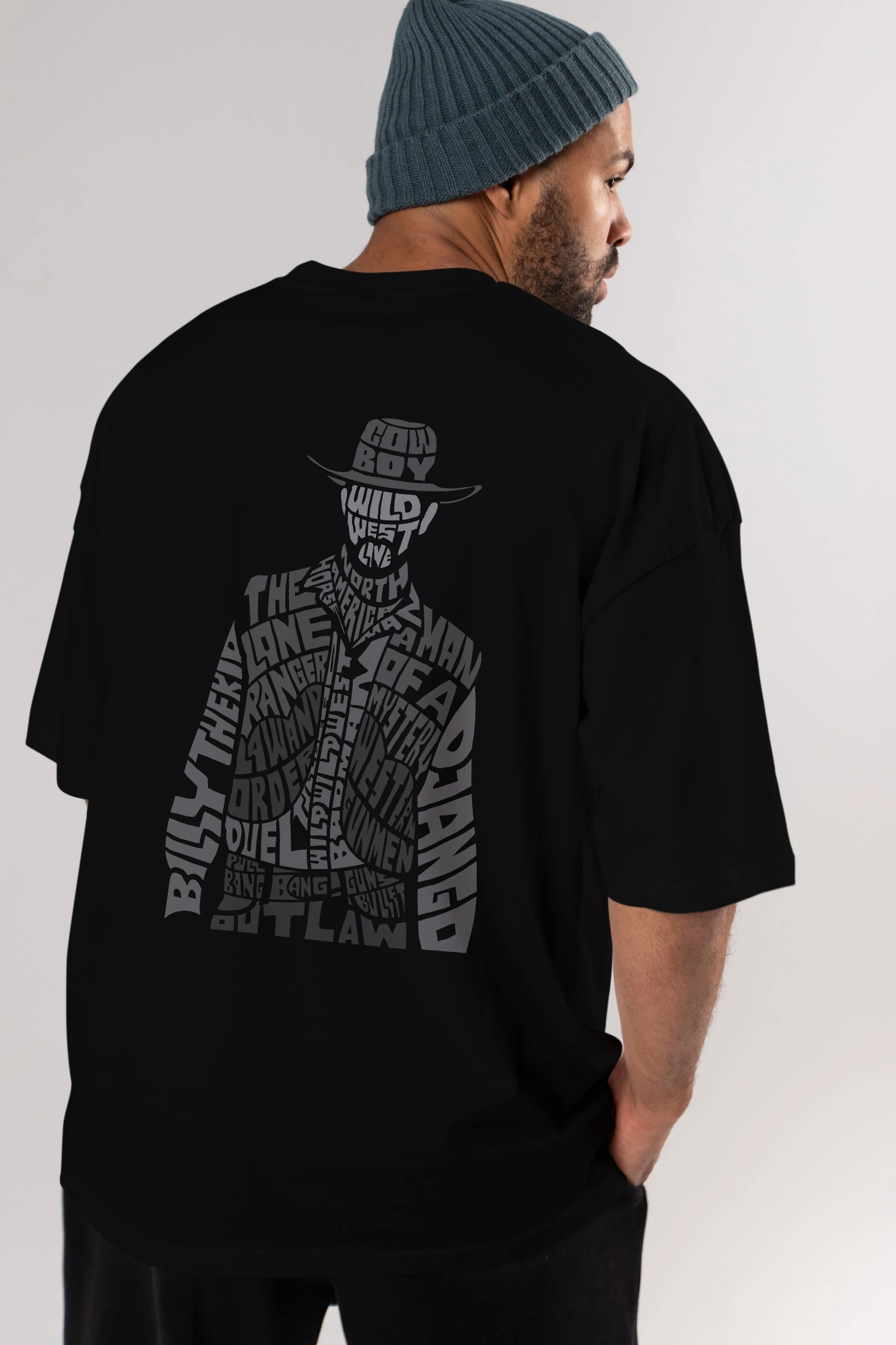 Cowboy Arka Baskılı Oversize t-shirt %100 pamuk Erkek Kadın Unisex