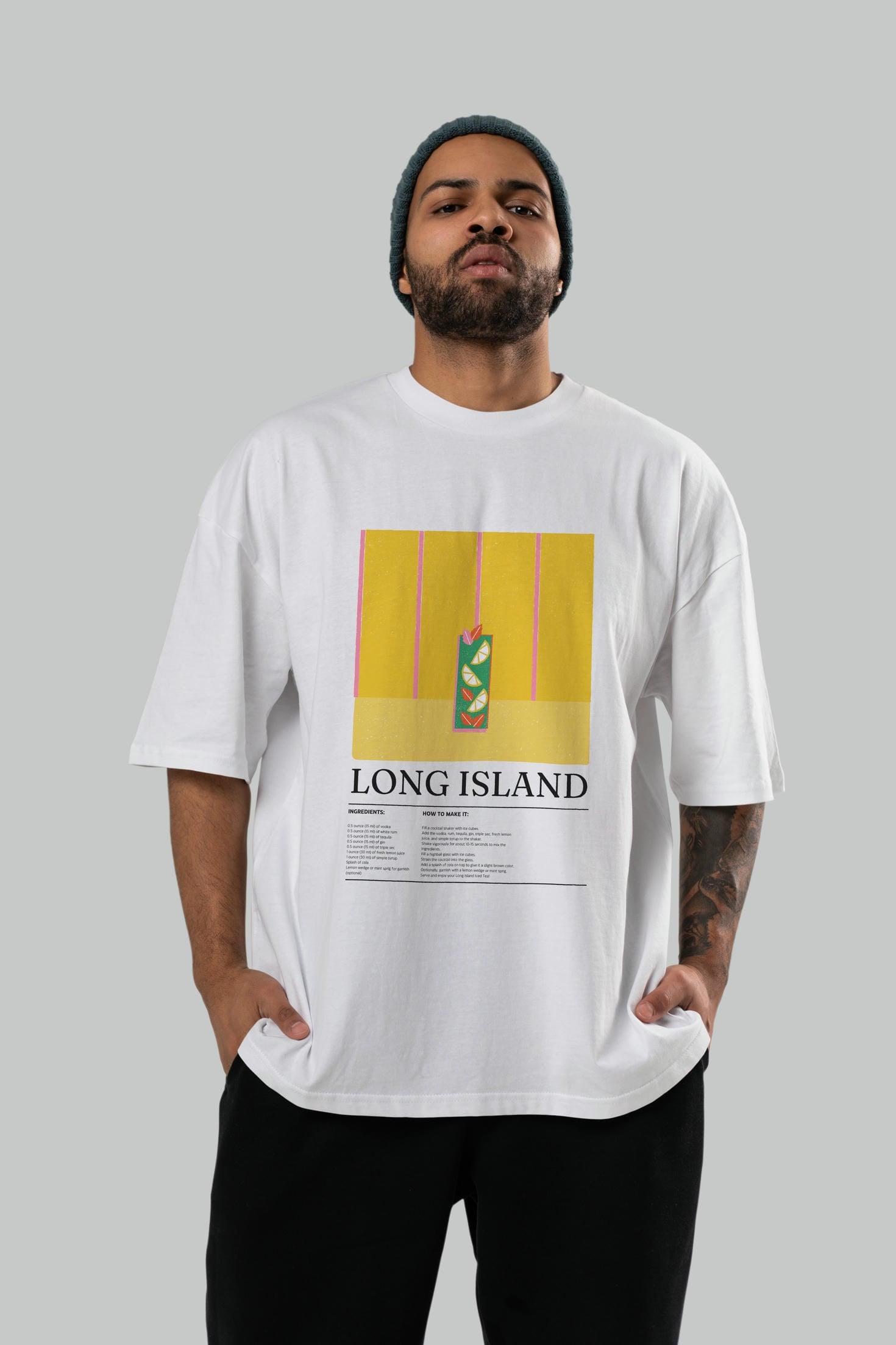 Long Island Kokteyl Ön Baskılı Oversize t-shirt Erkek Kadın %100 Pamuk Bisiklet Yaka tişort