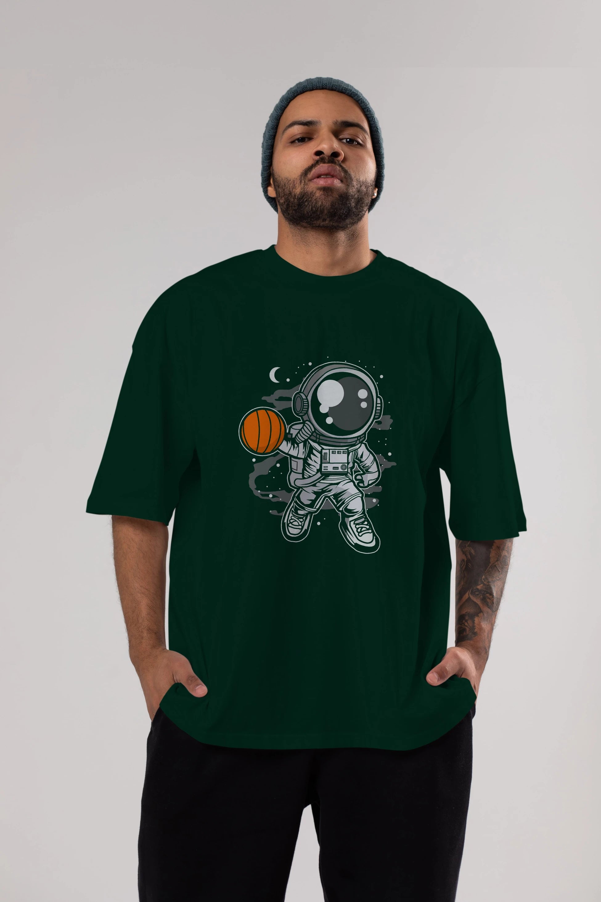 Astronaut Basketball Ön Baskılı Oversize t-shirt Erkek Kadın Unisex
