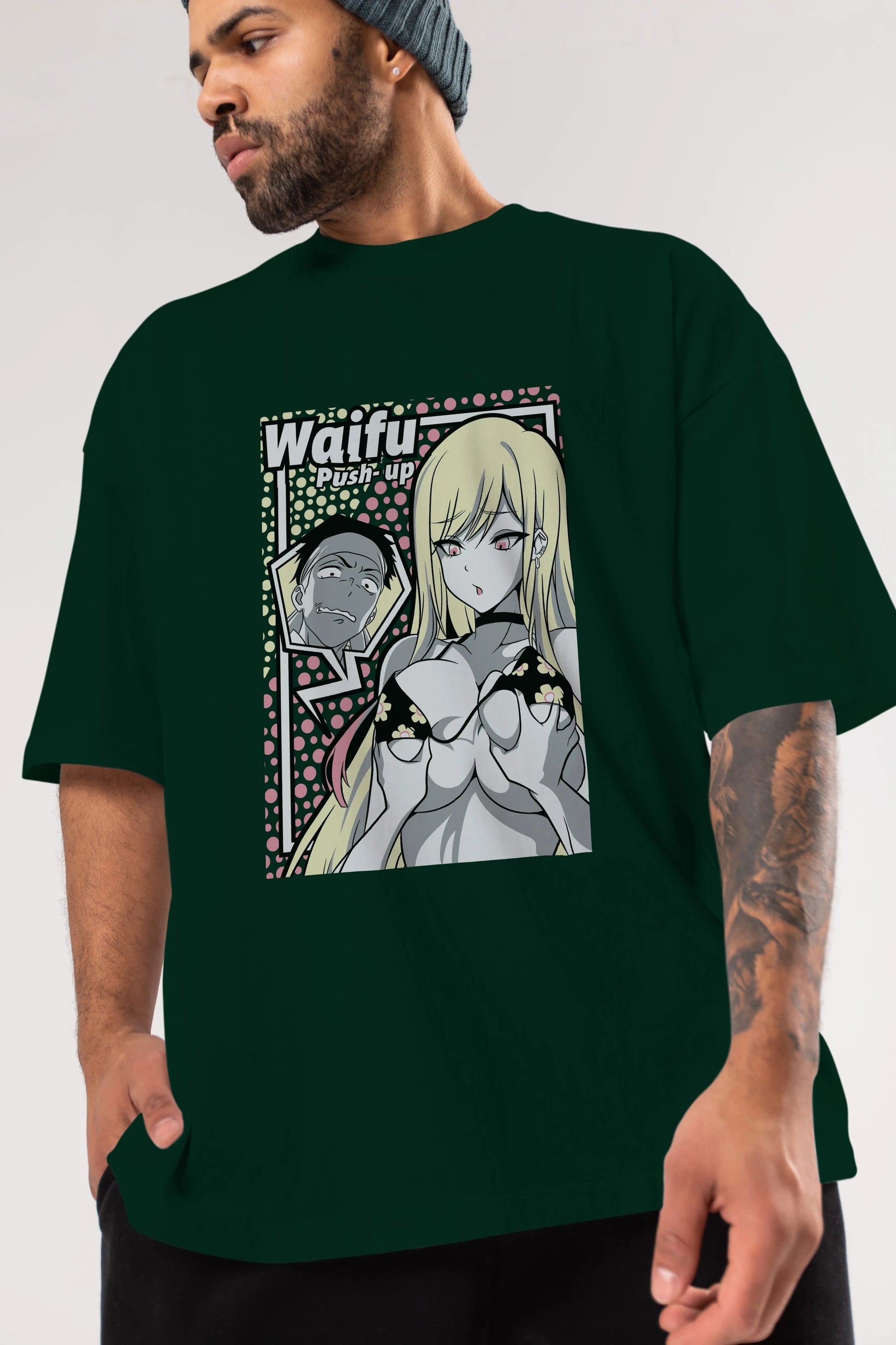 Waifu PushUp Anime Ön Baskılı Oversize t-shirt %100 pamuk Erkek Kadın Unisex
