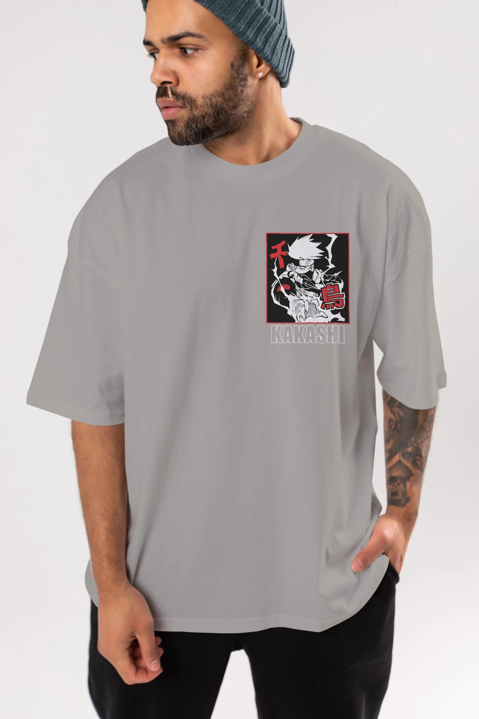 KAKASHI HATAKE NARUTO Ön Sol Baskılı Oversize t-shirt Erkek Kadın Unisex %100 Pamuk Bisiklet Yaka tişort