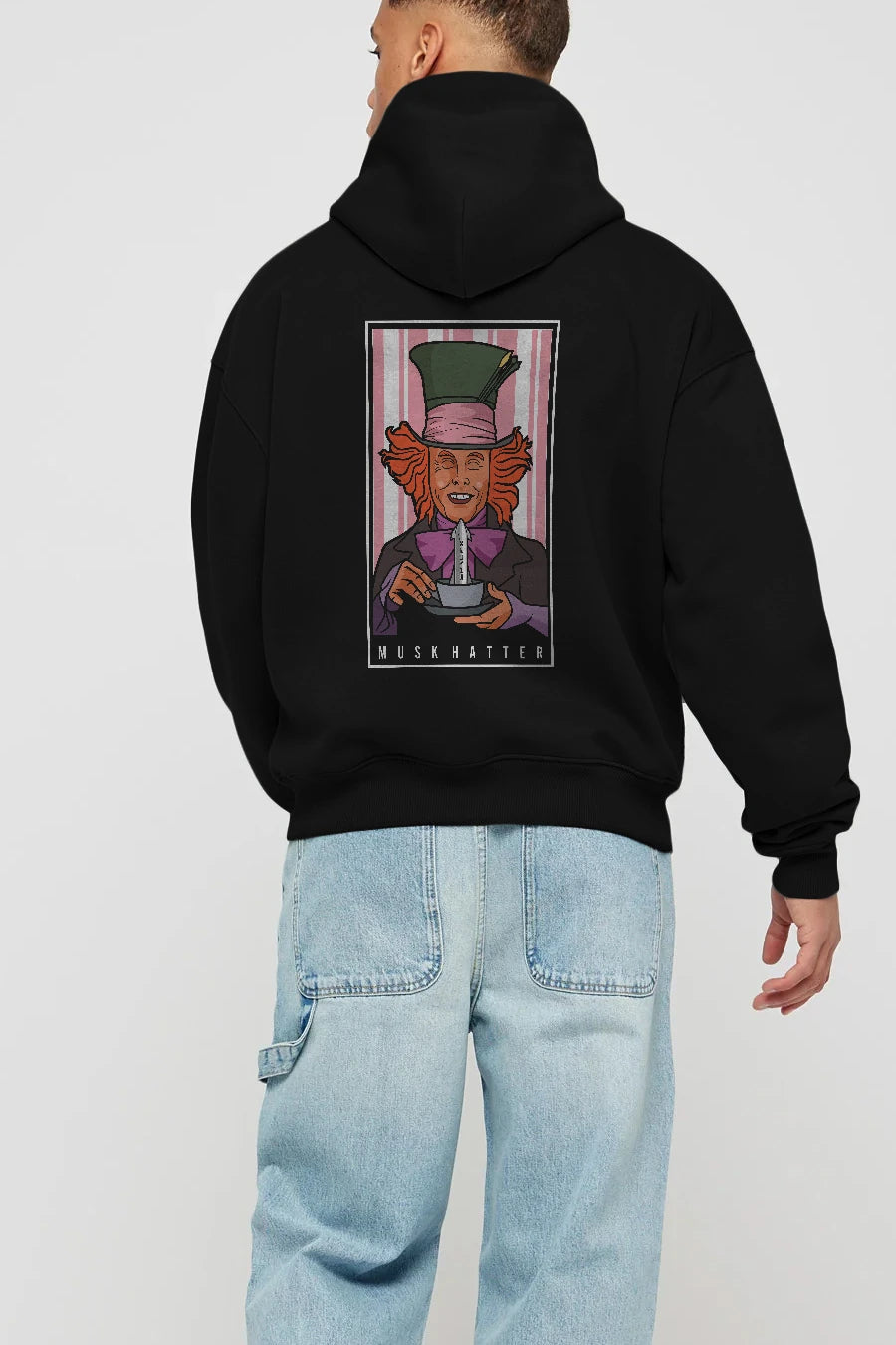 Mad Hatter Elon Musk Arka Baskılı Hoodie Oversize Kapüşonlu Sweatshirt Erkek Kadın Unisex