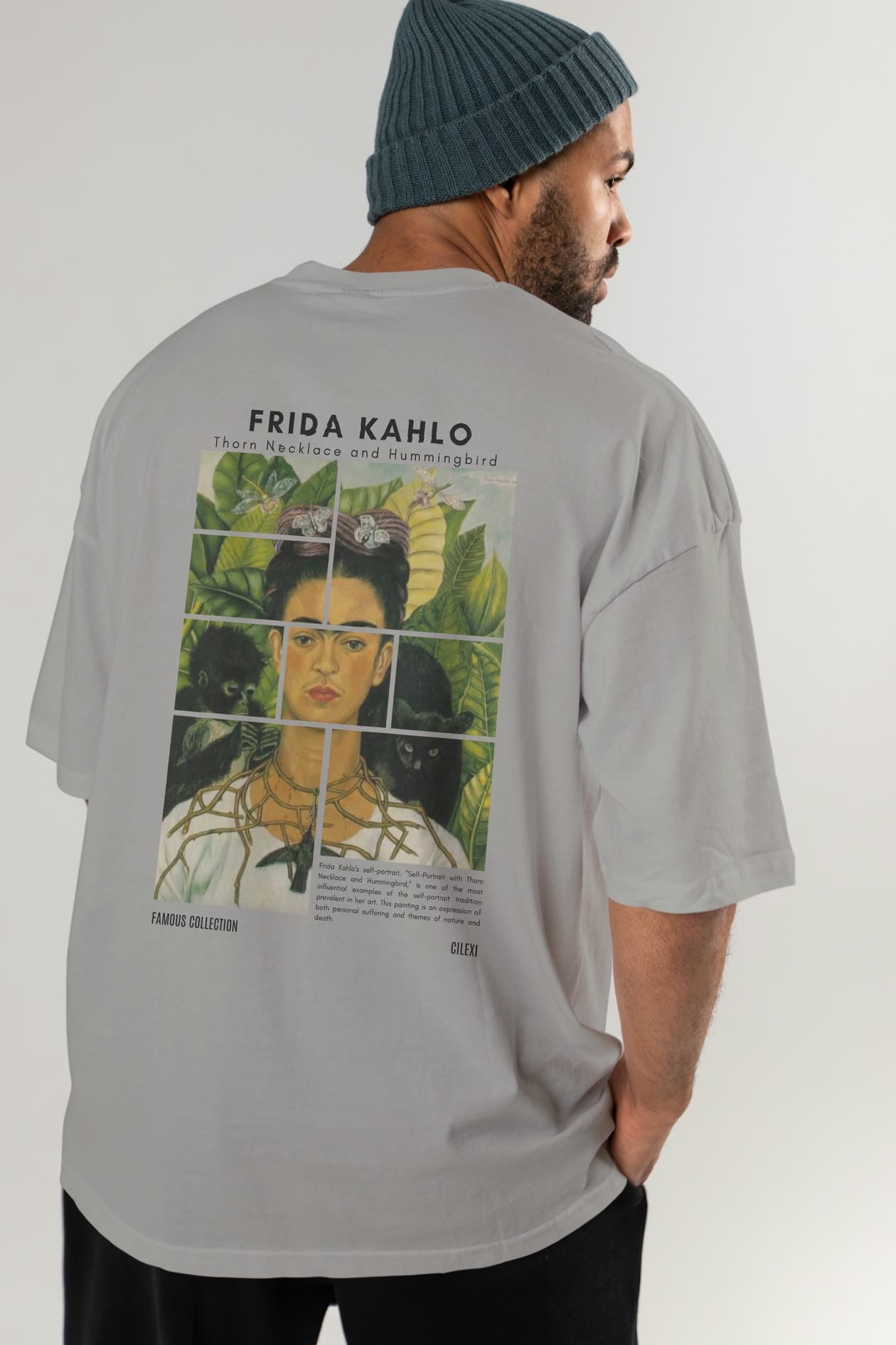 Frida Kahlo Arka Baskılı Oversize t-shirt Erkek Kadın Bisiklet Yaka Pamuk tişort