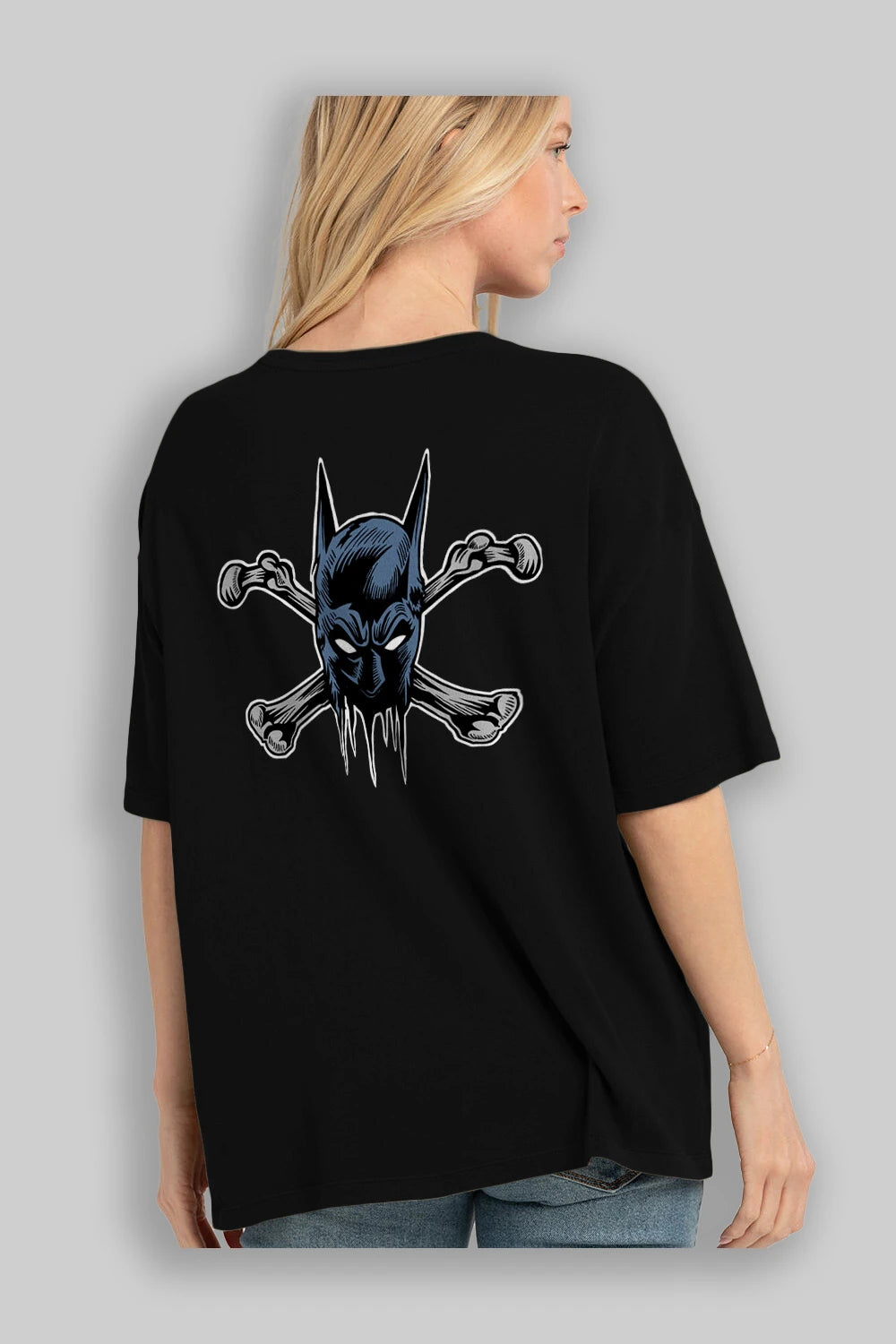 Batbones Arka Baskılı Oversize t-shirt Erkek Kadın Unisex %100 Pamuk