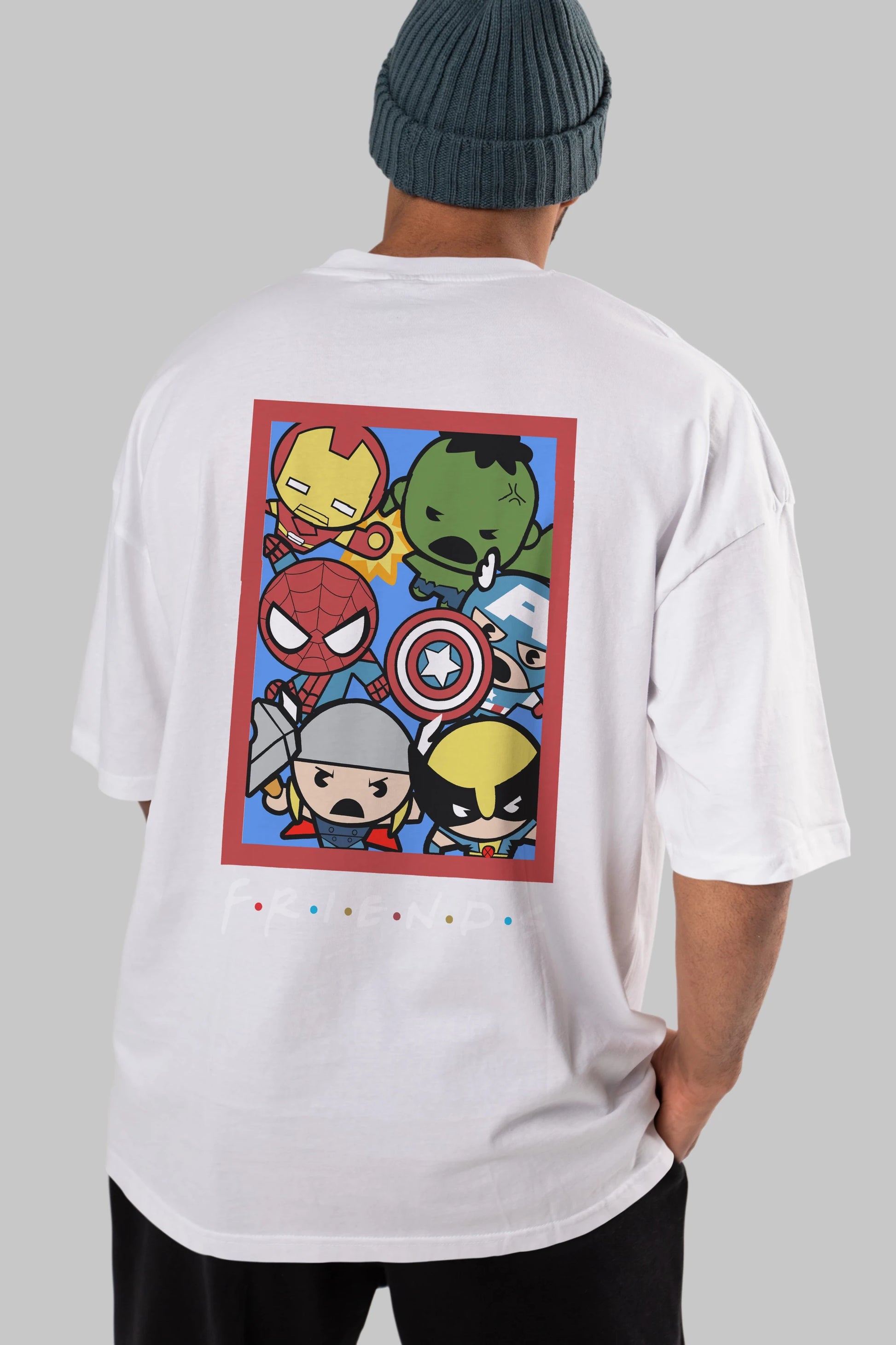 Friends Avenger Arka Baskılı Oversize t-shirt Erkek Kadın Unisex %100 Pamuk Bisiklet Yaka tişort