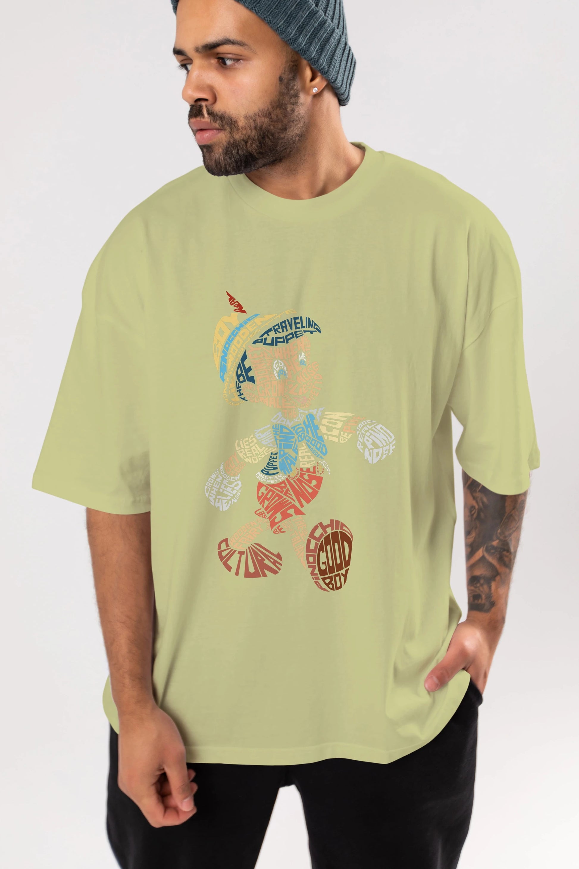 Pinokio Ön Baskılı Oversize t-shirt %100 pamuk Erkek Kadın Unisex