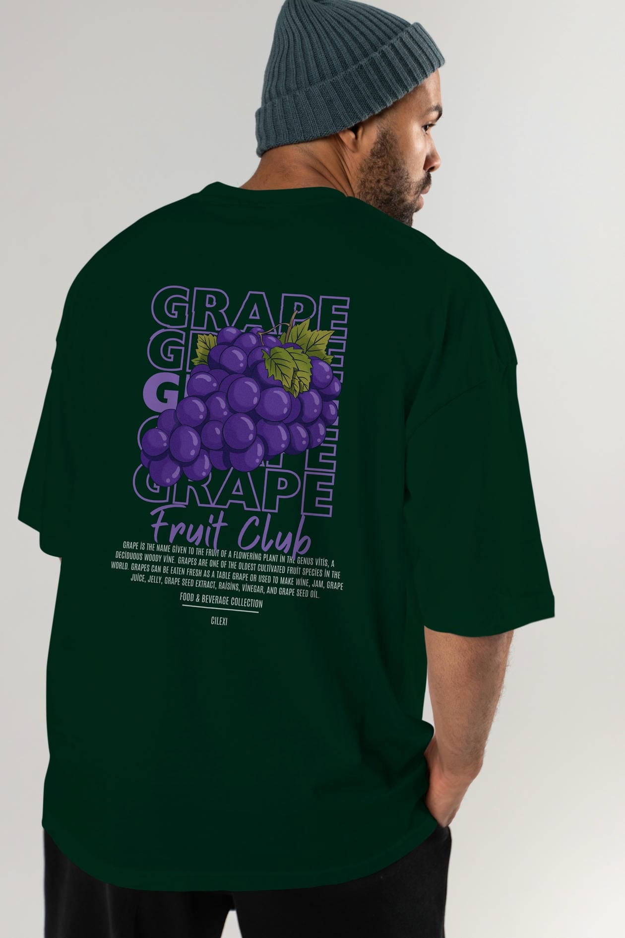 Grape Arka Baskılı Oversize t-shirt Erkek Kadın Pamuk Bisiklet Yaka tişort