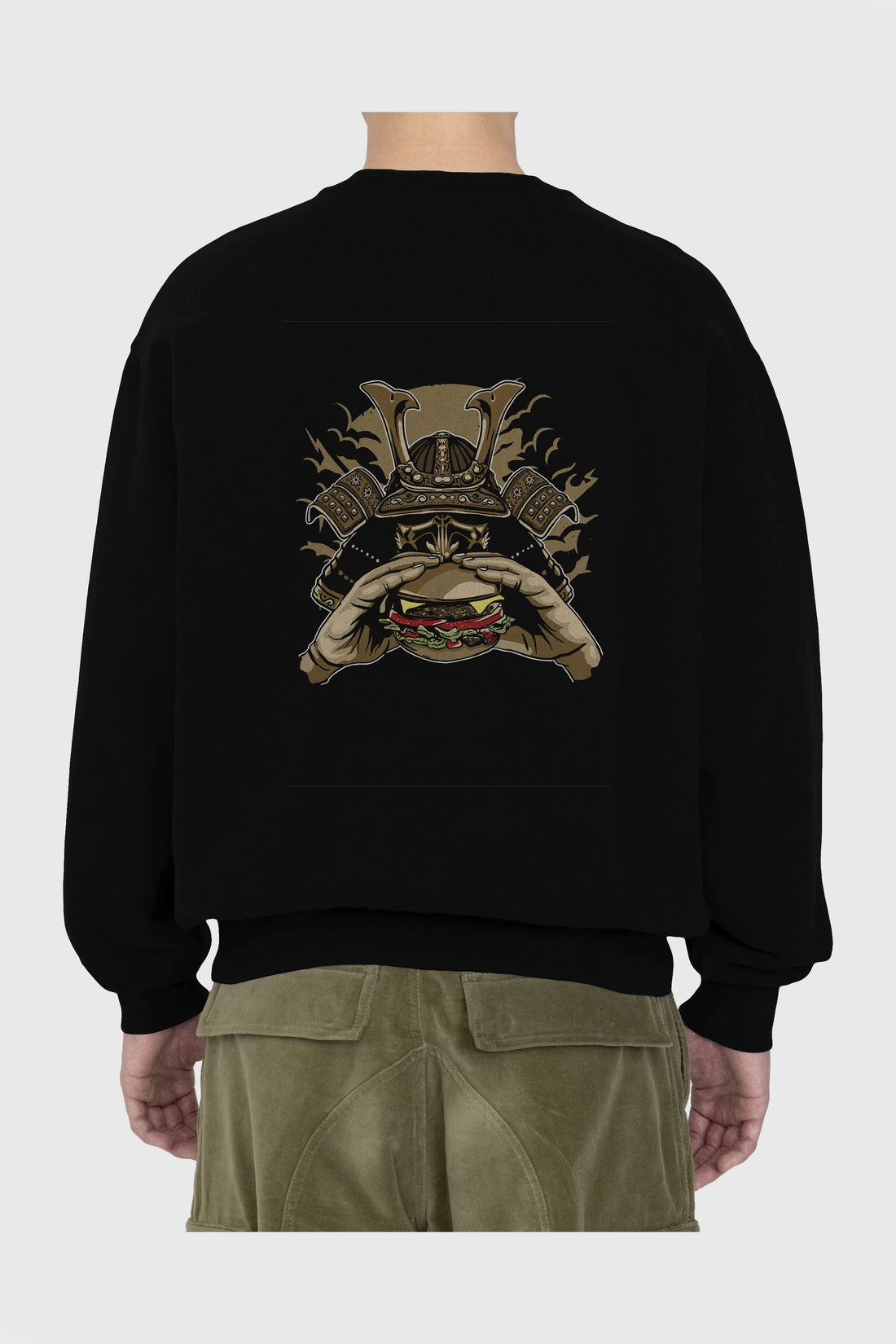 Samurai Burger Arka Baskılı Oversize Sweatshirt Erkek Kadın Unisex