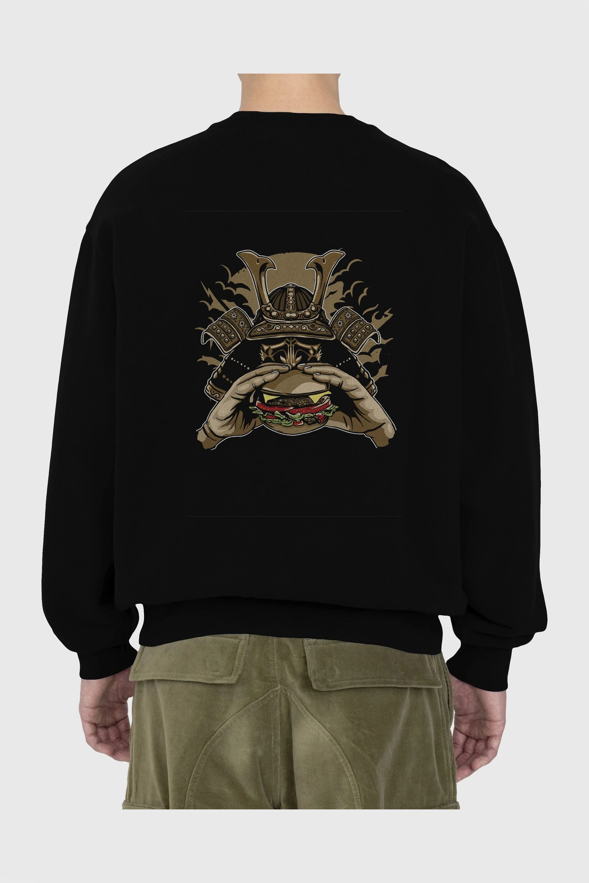 Samurai Burger Arka Baskılı Oversize Sweatshirt Erkek Kadın Unisex