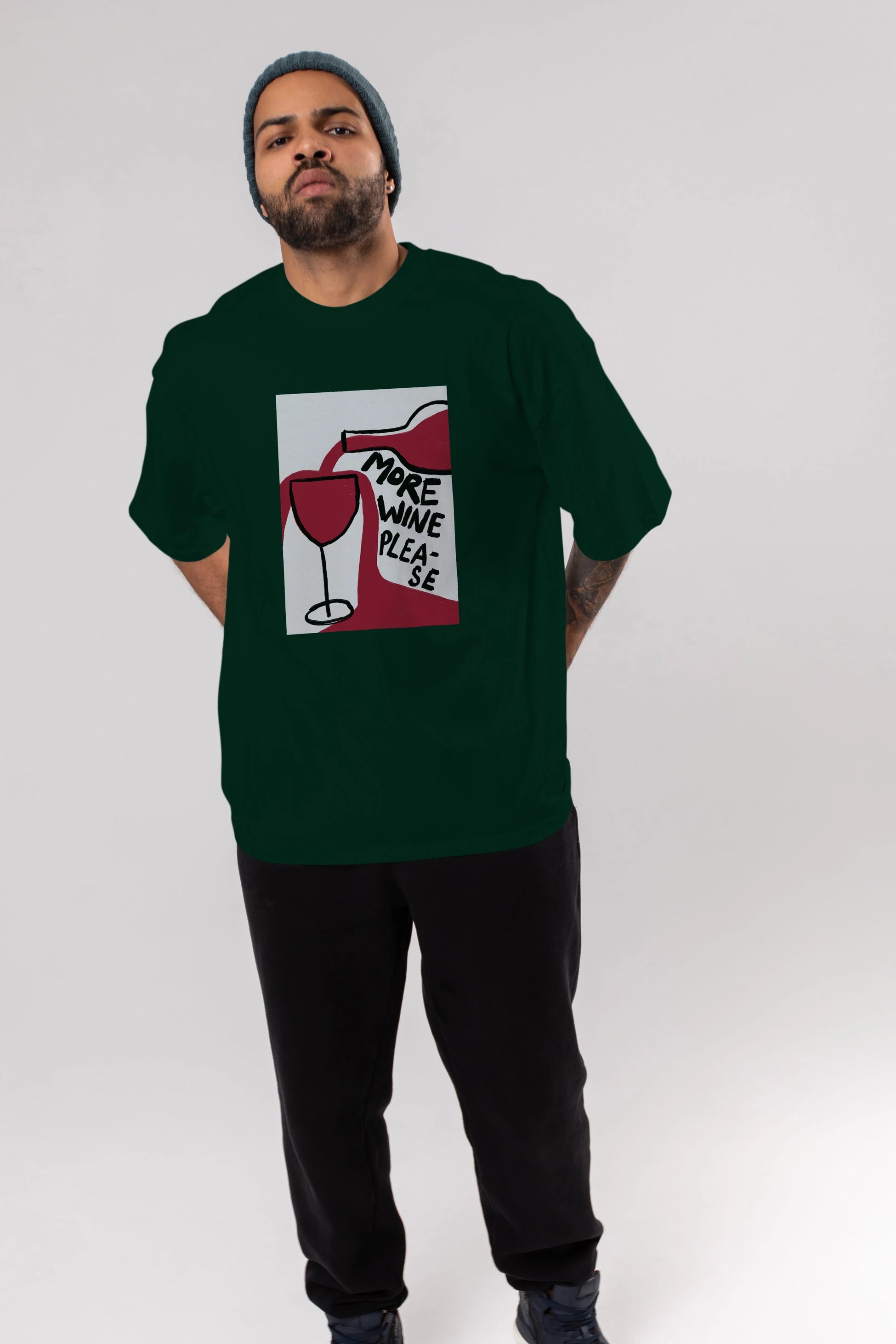More Wine Please Ön Baskılı Oversize t-shirt Erkek Kadın Unisex %100 Pamuk Bisiklet Yaka tişort