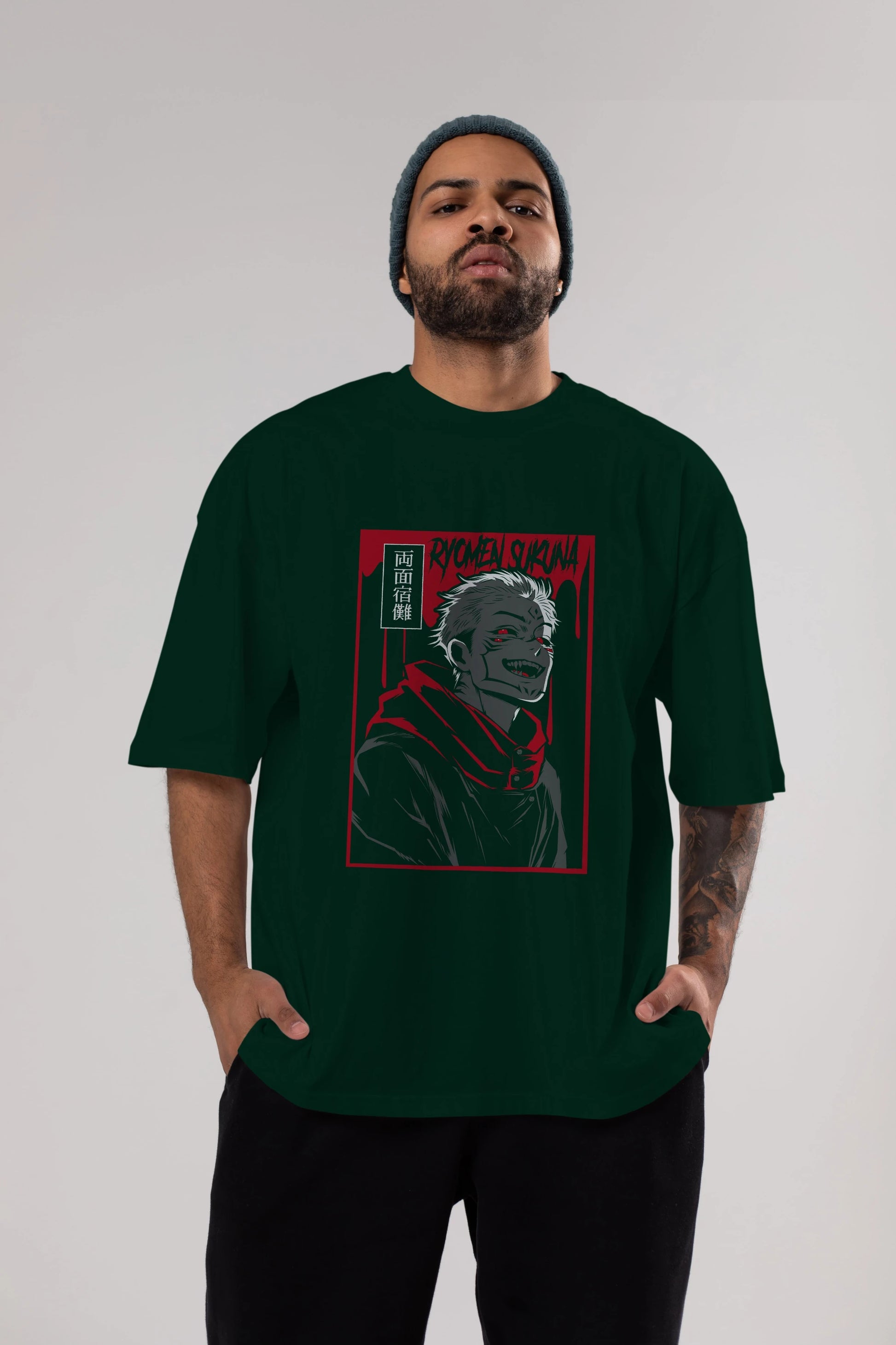 SUKUNA Anime Ön Baskılı Oversize t-shirt %100 pamuk Erkek Kadın Unisex