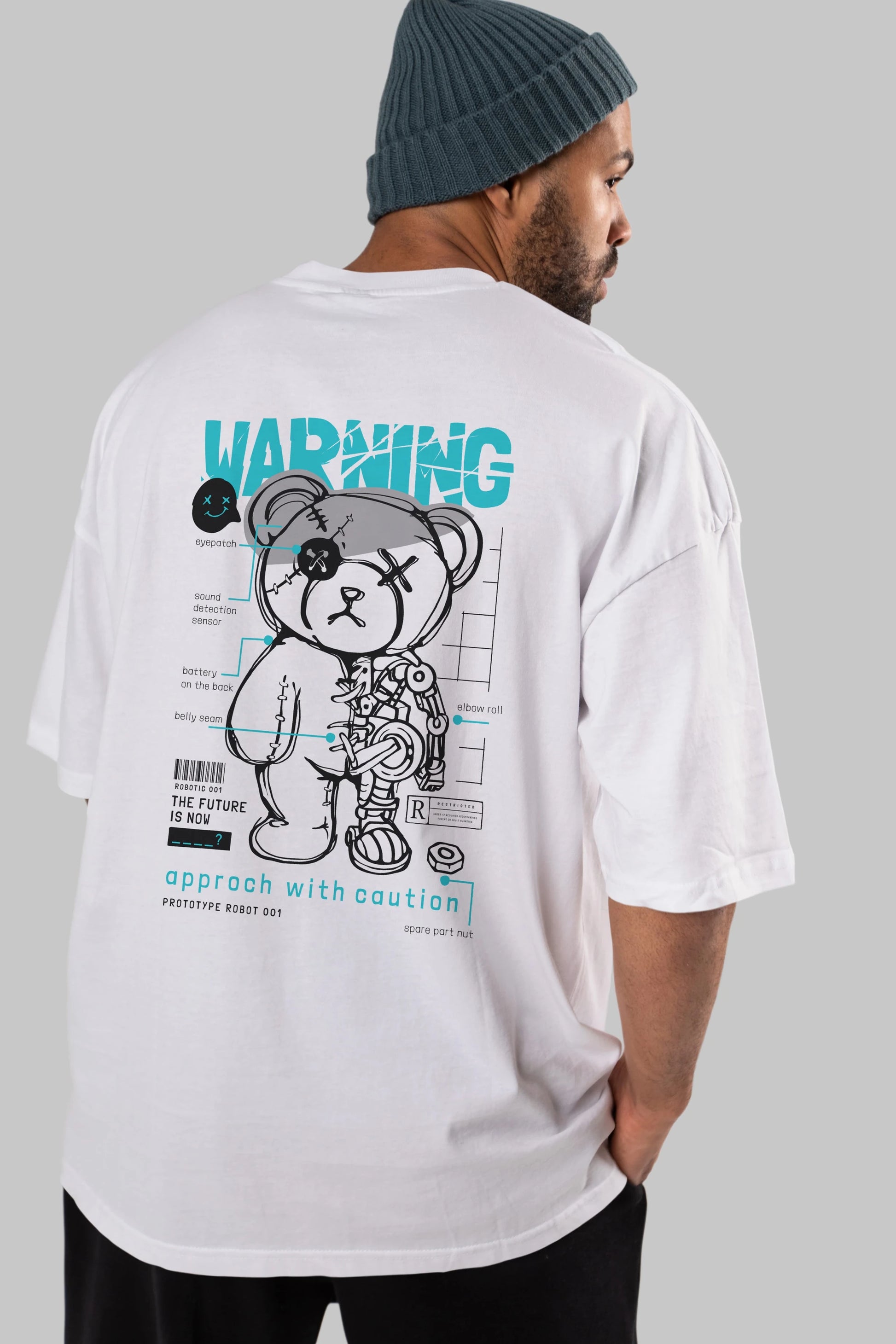 Teddy Bear Warning Arka Baskılı Oversize t-shirt Erkek Kadın Unisex